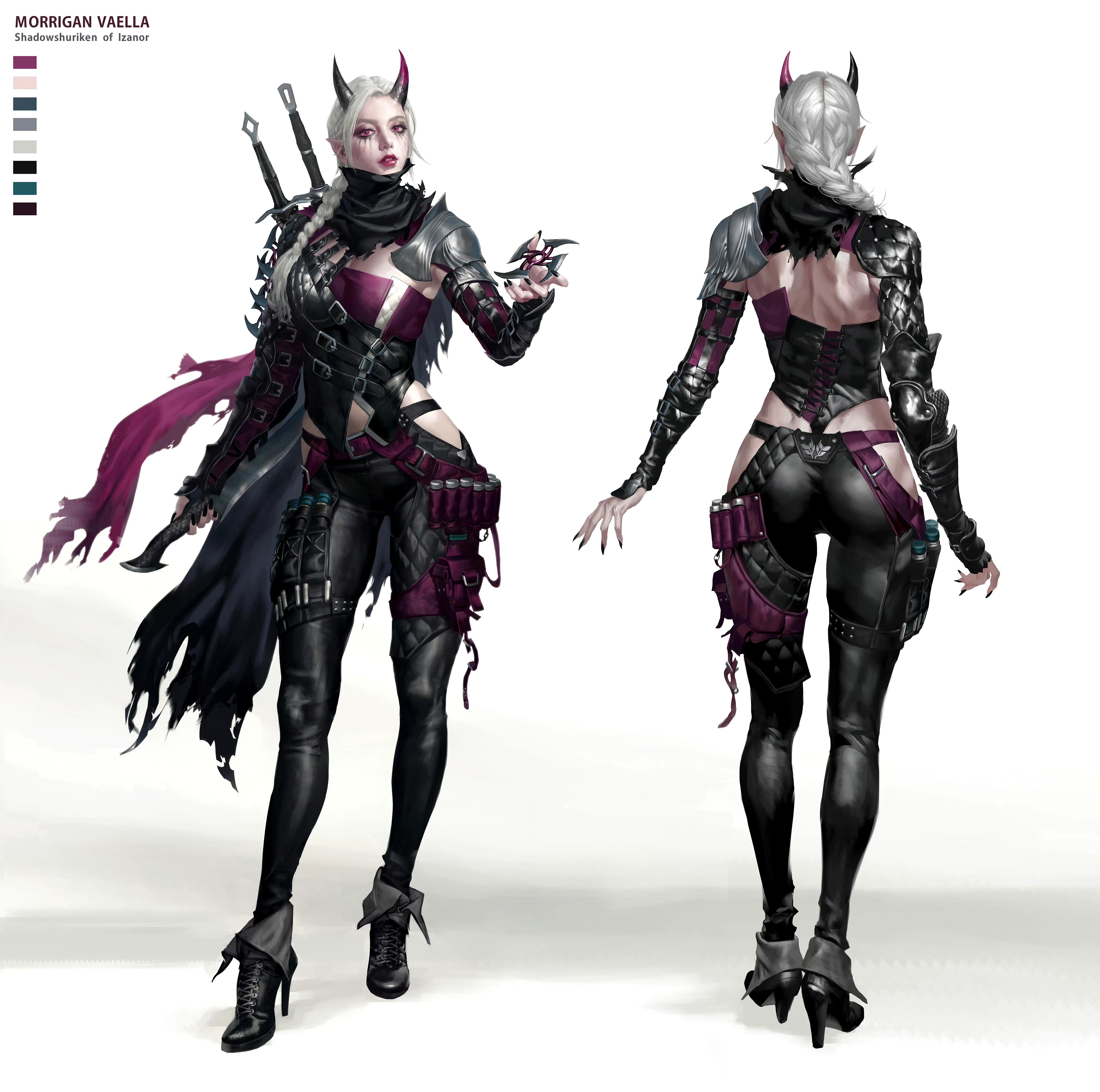 画师 seunghee lee动漫人物插画作品欣赏,描绘了英武的恶魔女战士形象