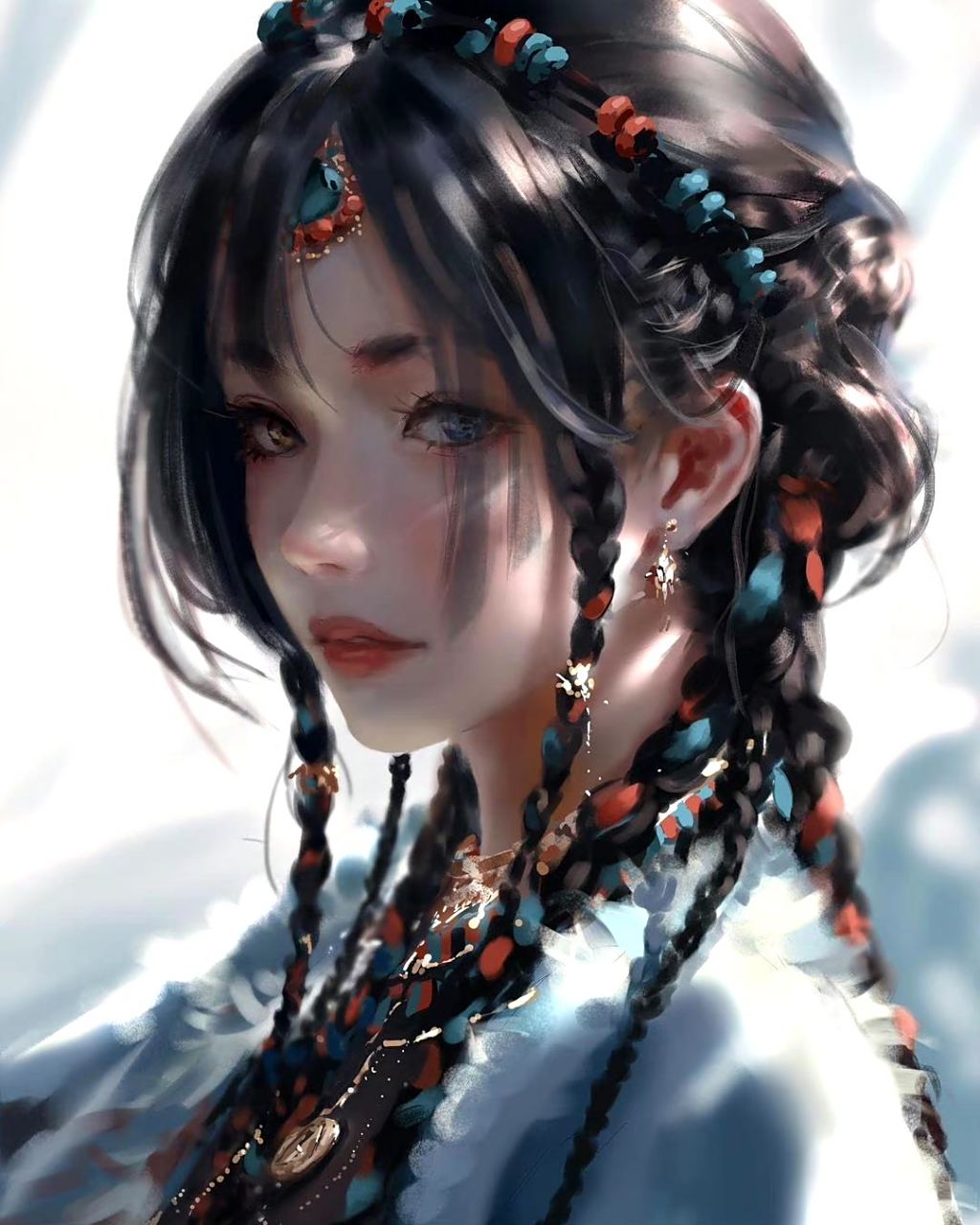 画师wlop动漫人物绘画欣赏,华丽而又精细的描绘了每一个角色,故事感