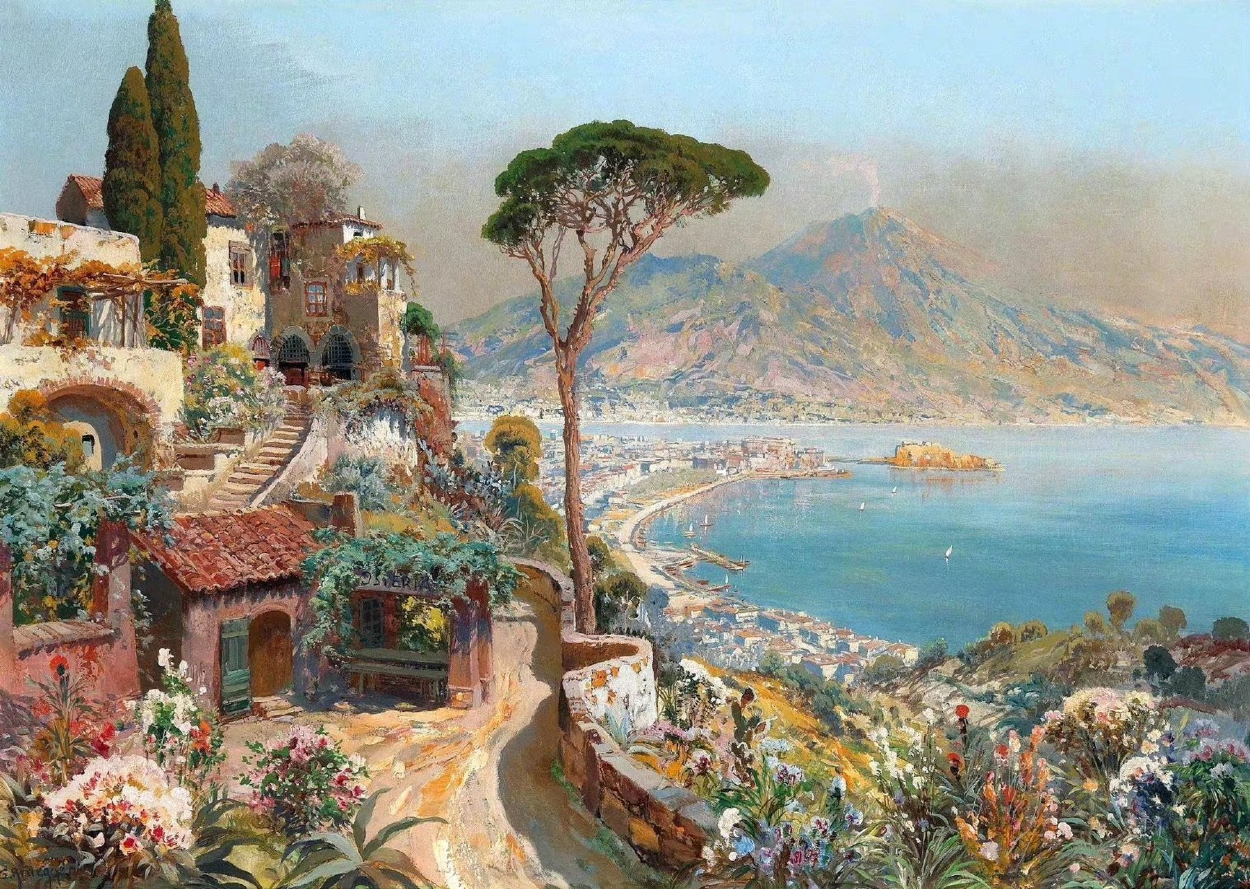 一组画家笔下的意大利滨海小镇风景,阳光明媚,景色宜人,by alois