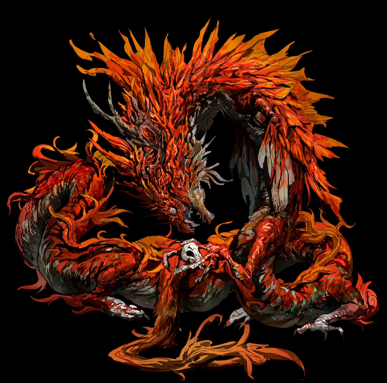 一组形态各异的神龙插画作品,用现代笔法重新诠释了神话生物,by