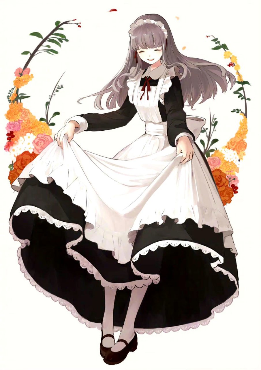 一组花与女仆装少女插画欣赏,by 4ori_41.#动漫# #插画# #二次元