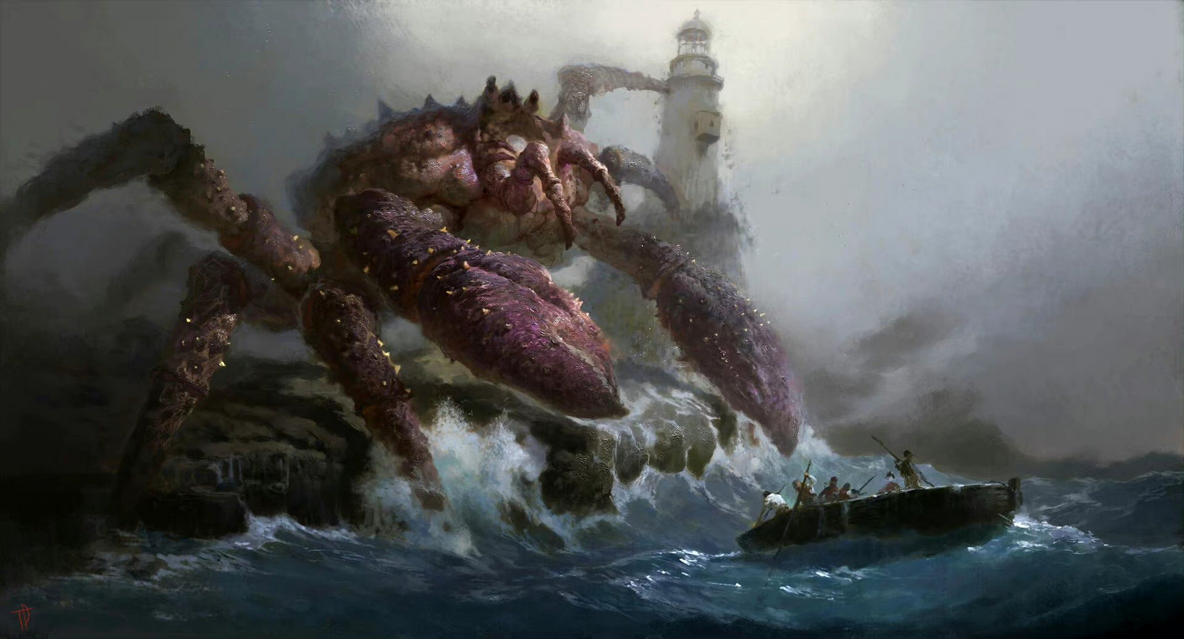 一组海怪袭击航船的奇幻场景作品,表达了来自深海的