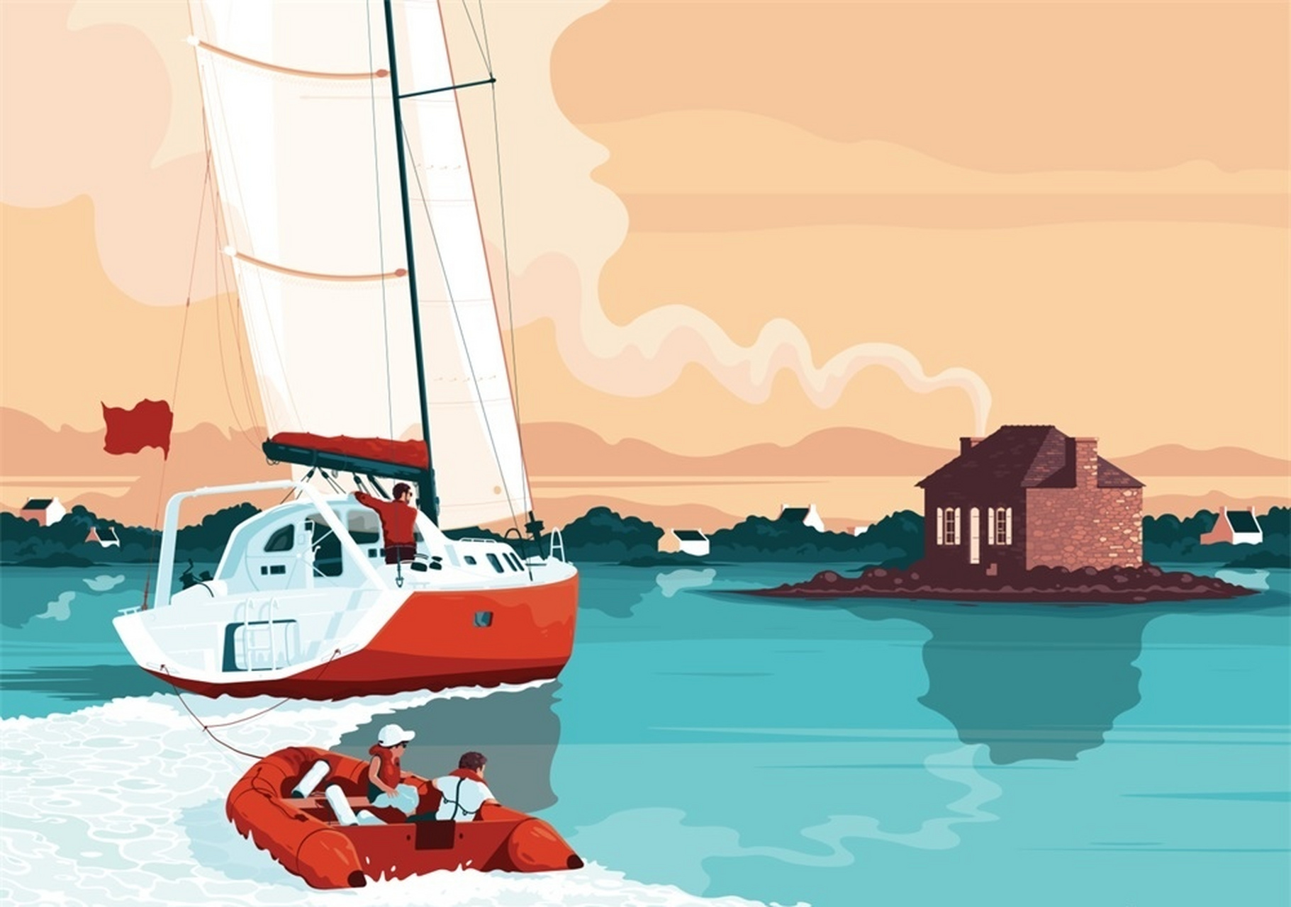 一组风景插画欣赏,展现了帆船航行时的场景.#动漫# #插画# #二次元