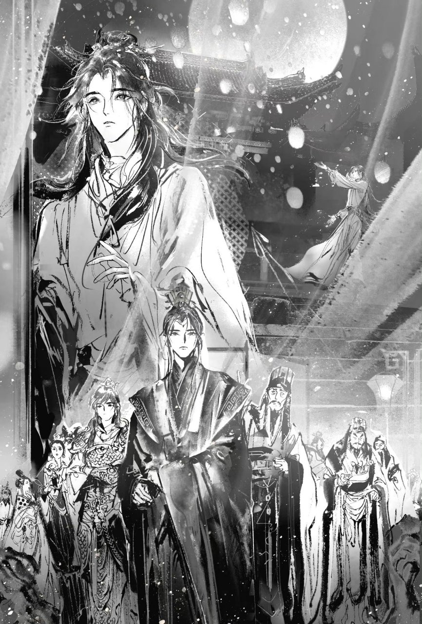漫画《天官赐福》黑白插图欣赏,黑白风格突出了角色的特点.