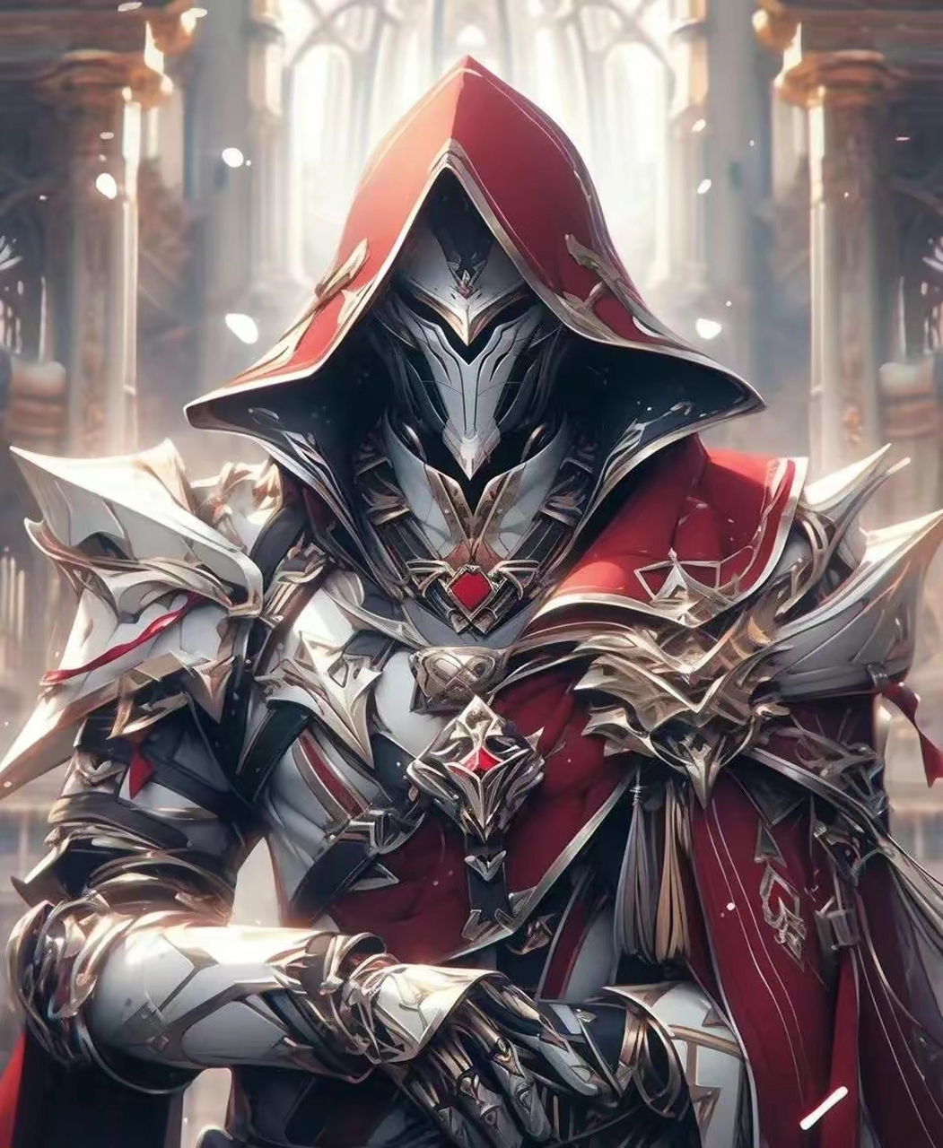 ai创作的一组红衣白银骑士,色彩对比强烈,造型厚重,by anchoret.
