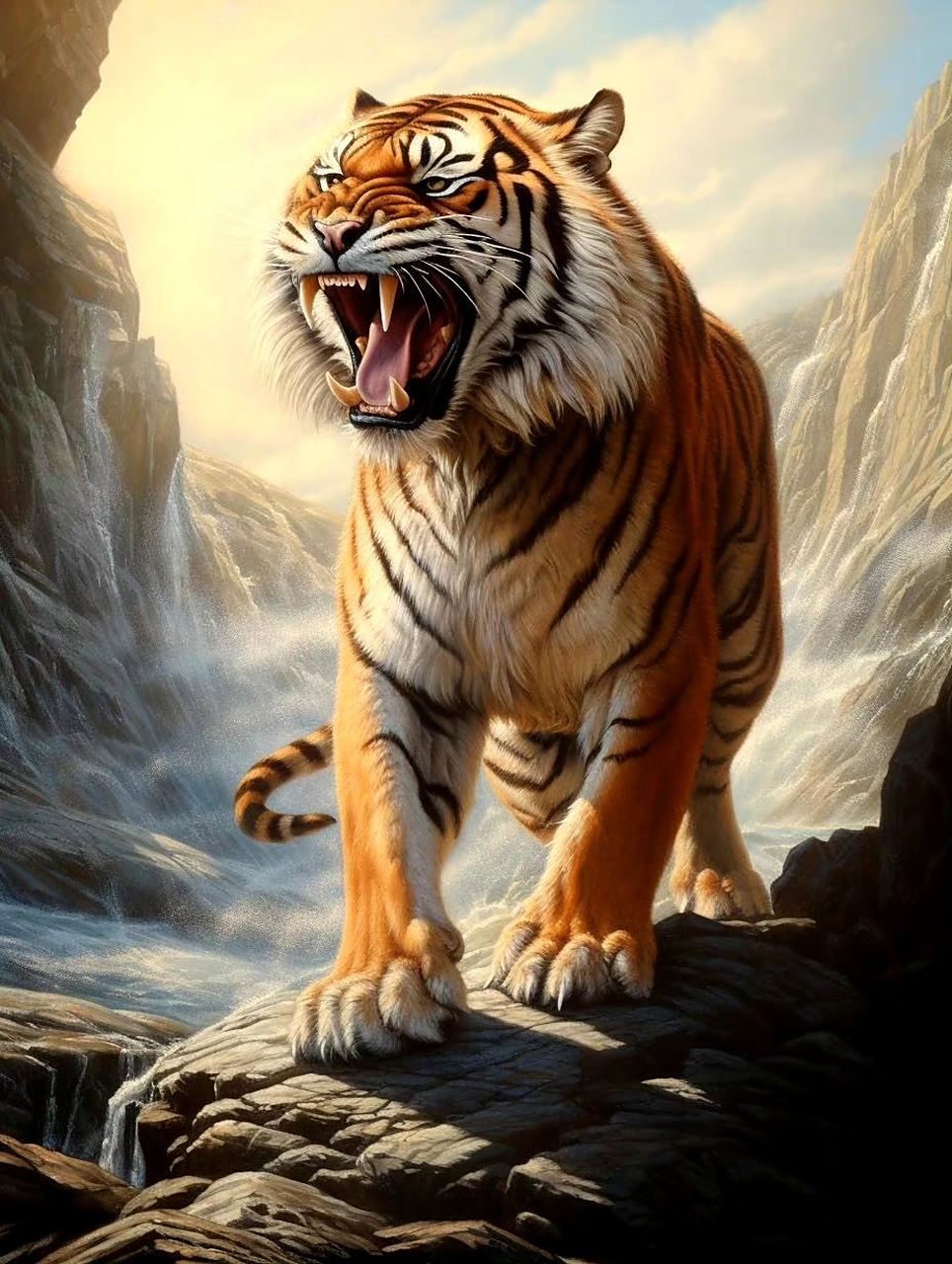 一组ai生成的猛虎插画作品,展示了猛虎的威猛与力量,神态与动作刻画有