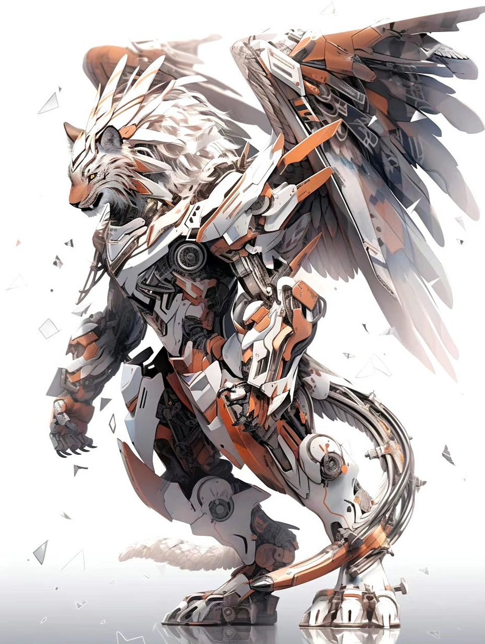 ai生成的一组古代神兽"穷奇"的插画作品,将传统神兽与机械元素相结合.