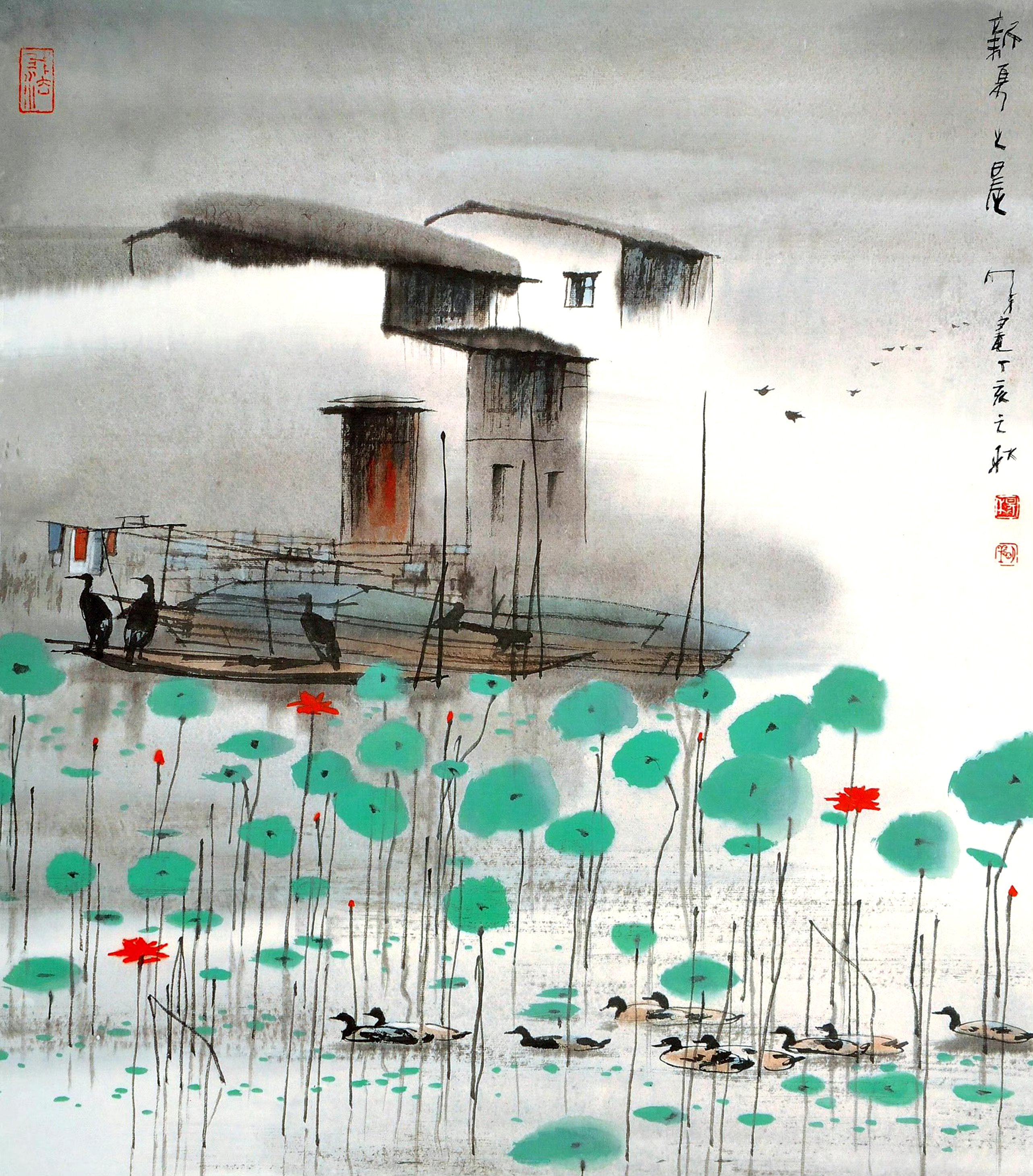 画家杨明义江南水乡水墨画欣赏