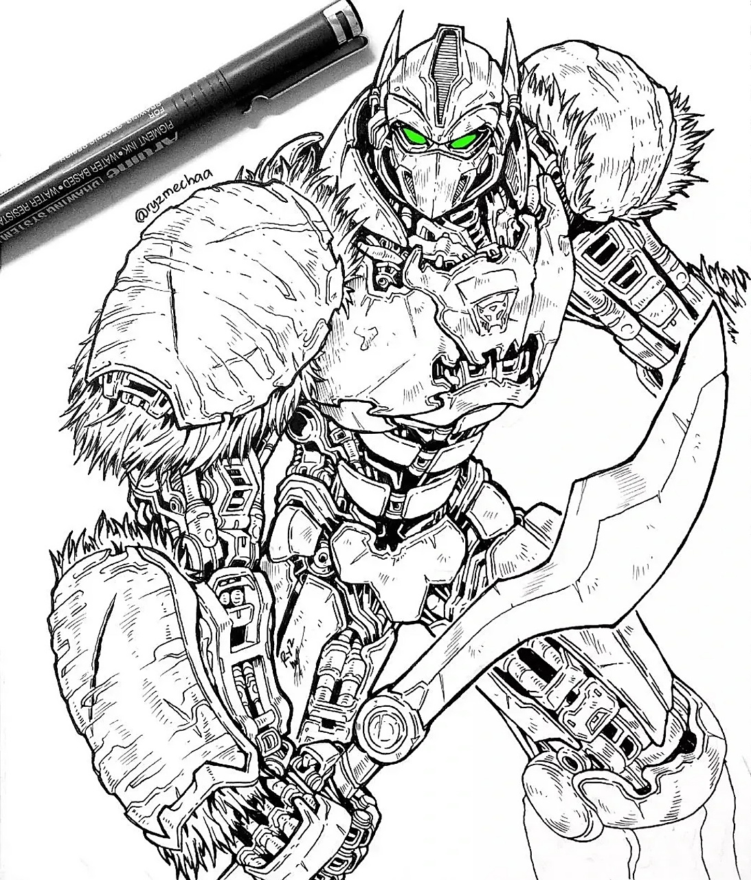 一组变形金刚角色线稿插画欣赏,用线条勾勒出复杂的机械感.