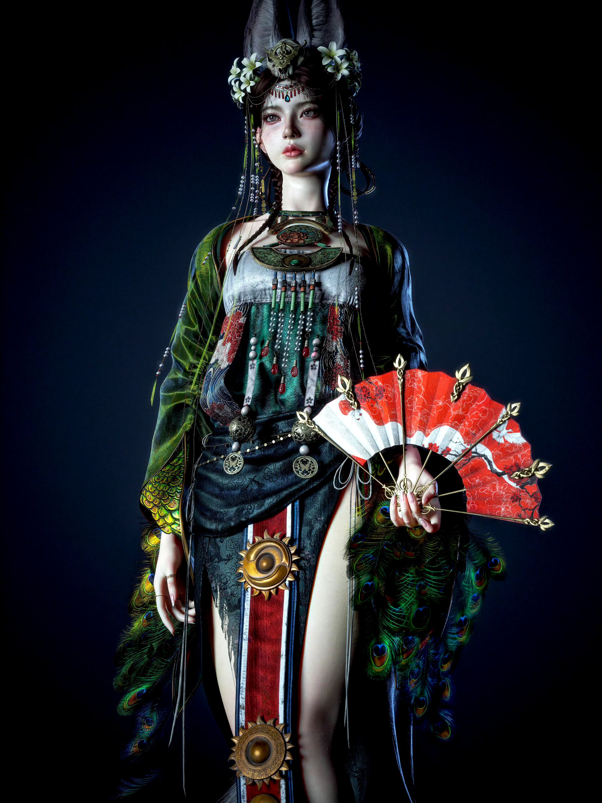 建模欣赏:狐雀, 再现了国风元素的巫女形象