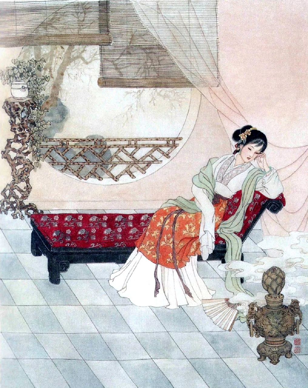 画家彭连熙绘制的《牡丹亭》插画作品欣赏,笔法工整,人物清秀传神.