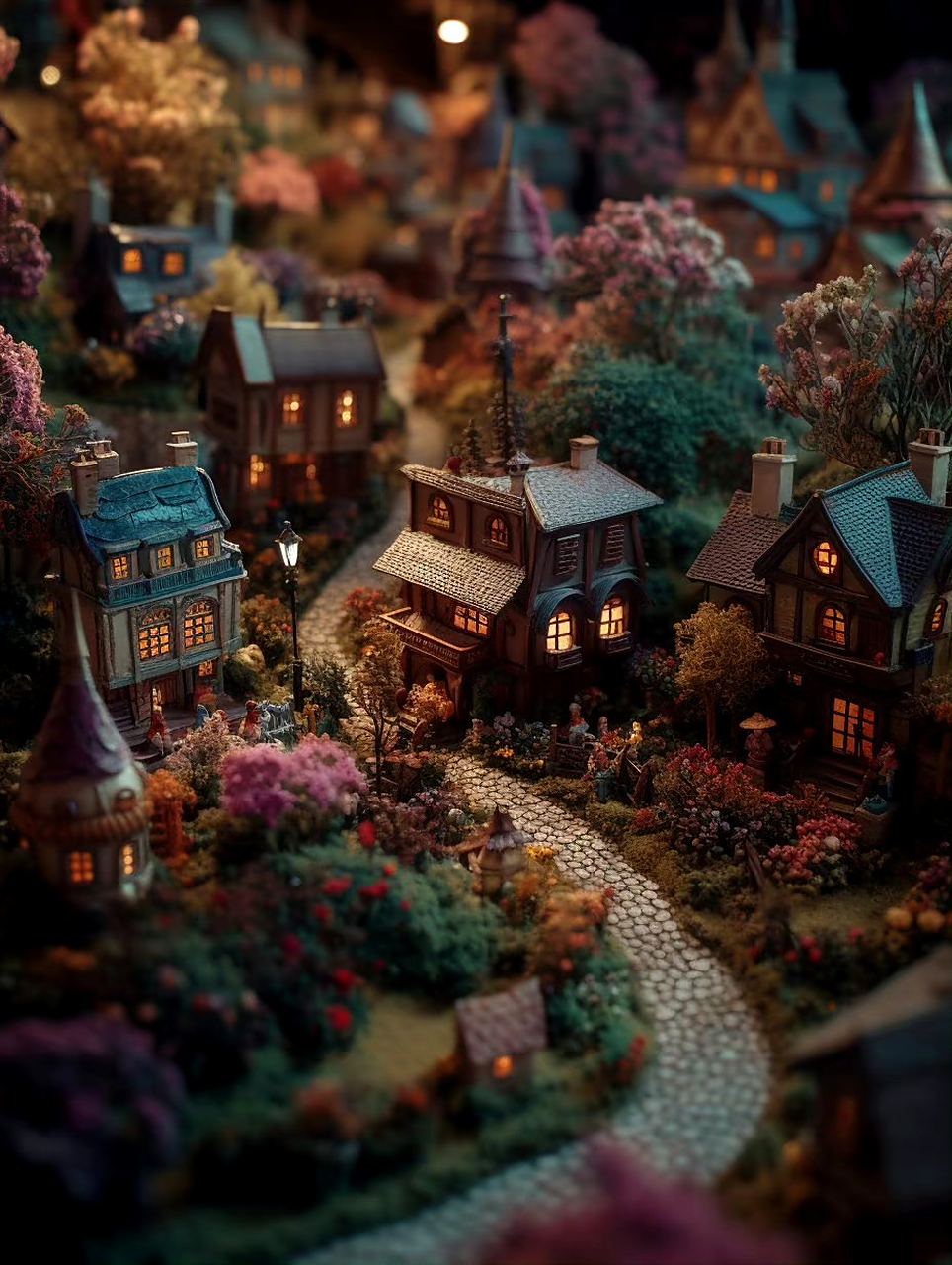 一组ai生成的微缩场景模型,像童话世界的精灵小屋,by midjourney.