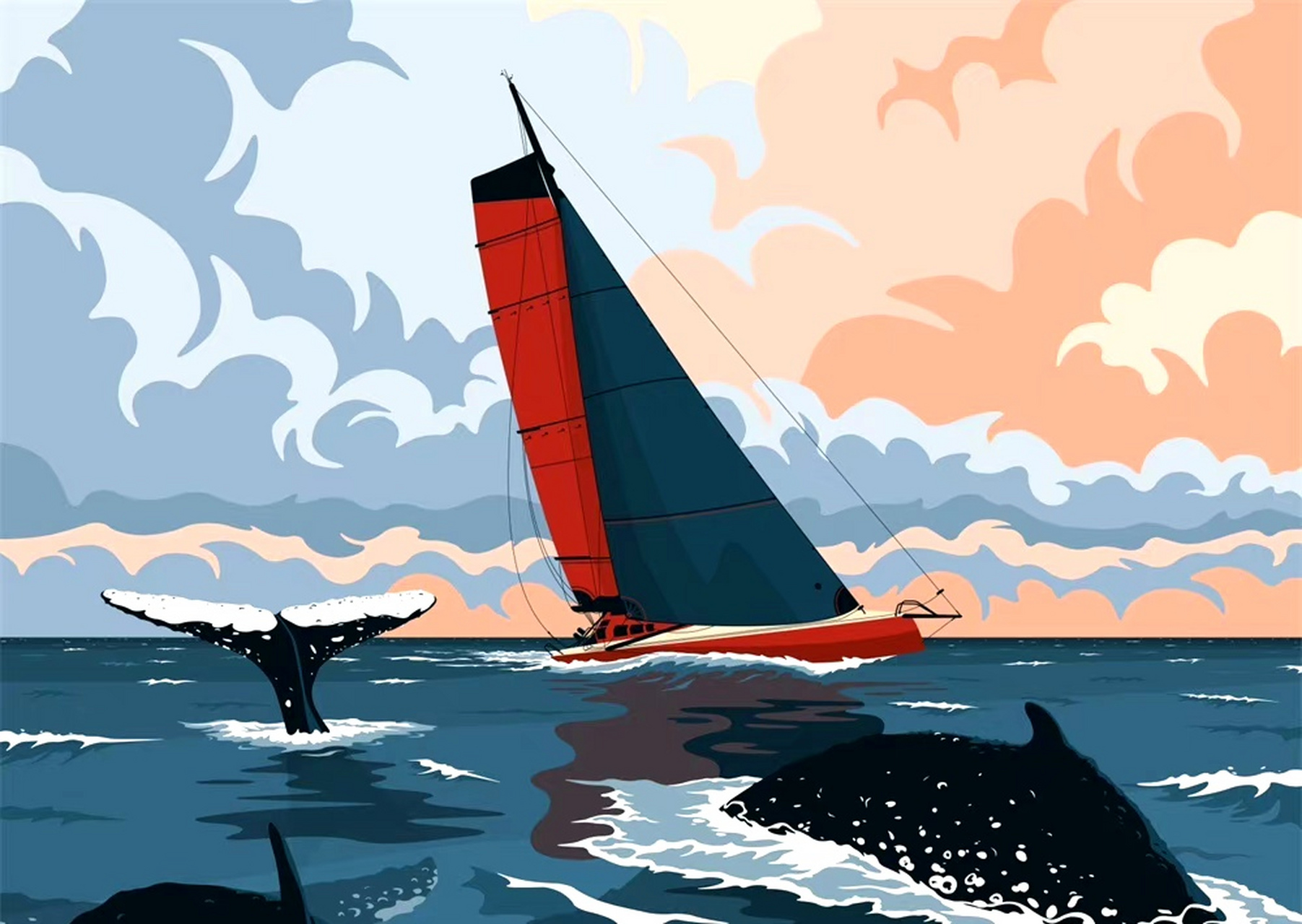 一组风景插画欣赏,展现了帆船航行时的场景.#动漫# #插画# #二次元