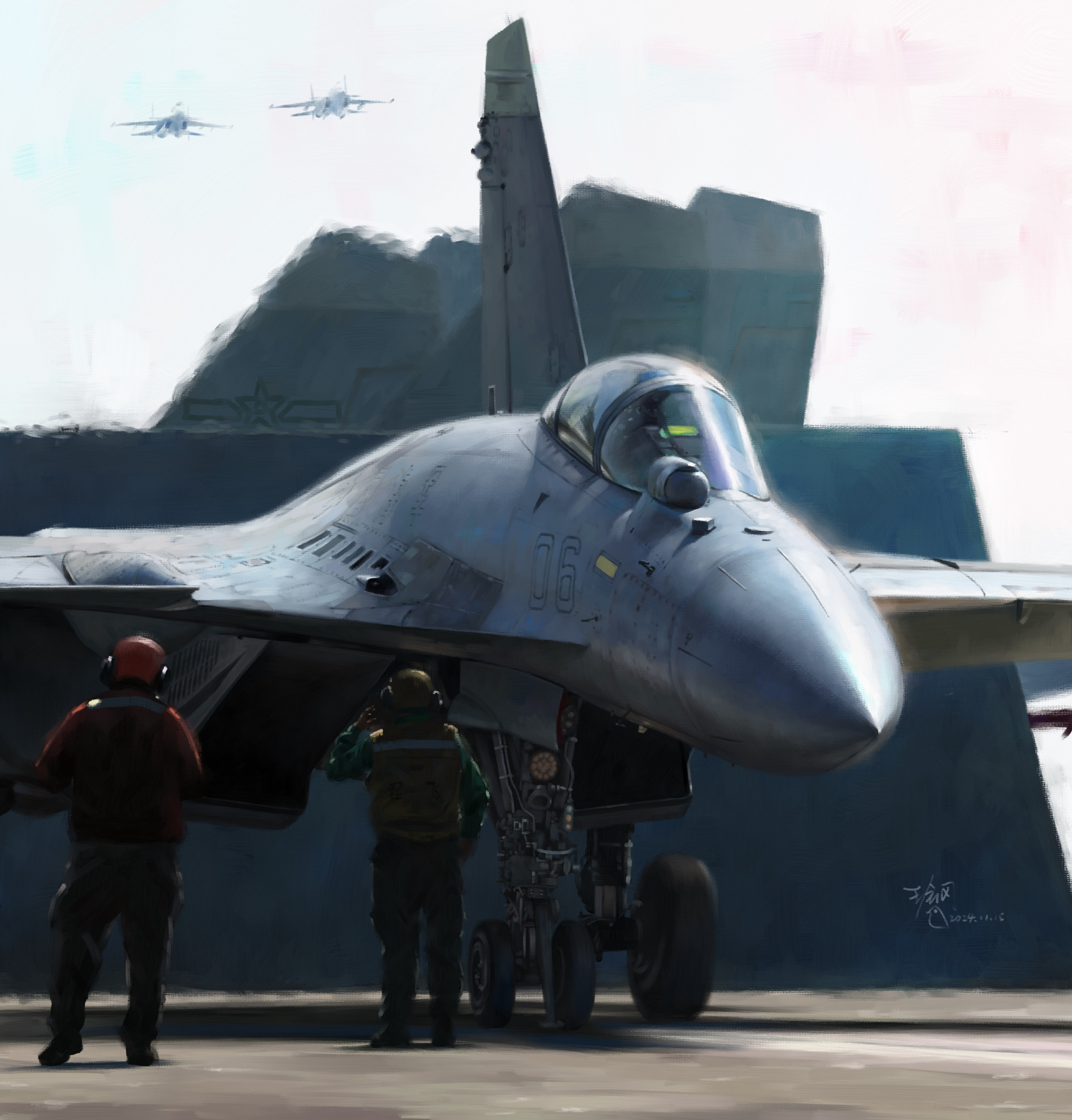 画师songbird绘制的一组苏系侧卫战斗机插画作品,展现了战机出击和