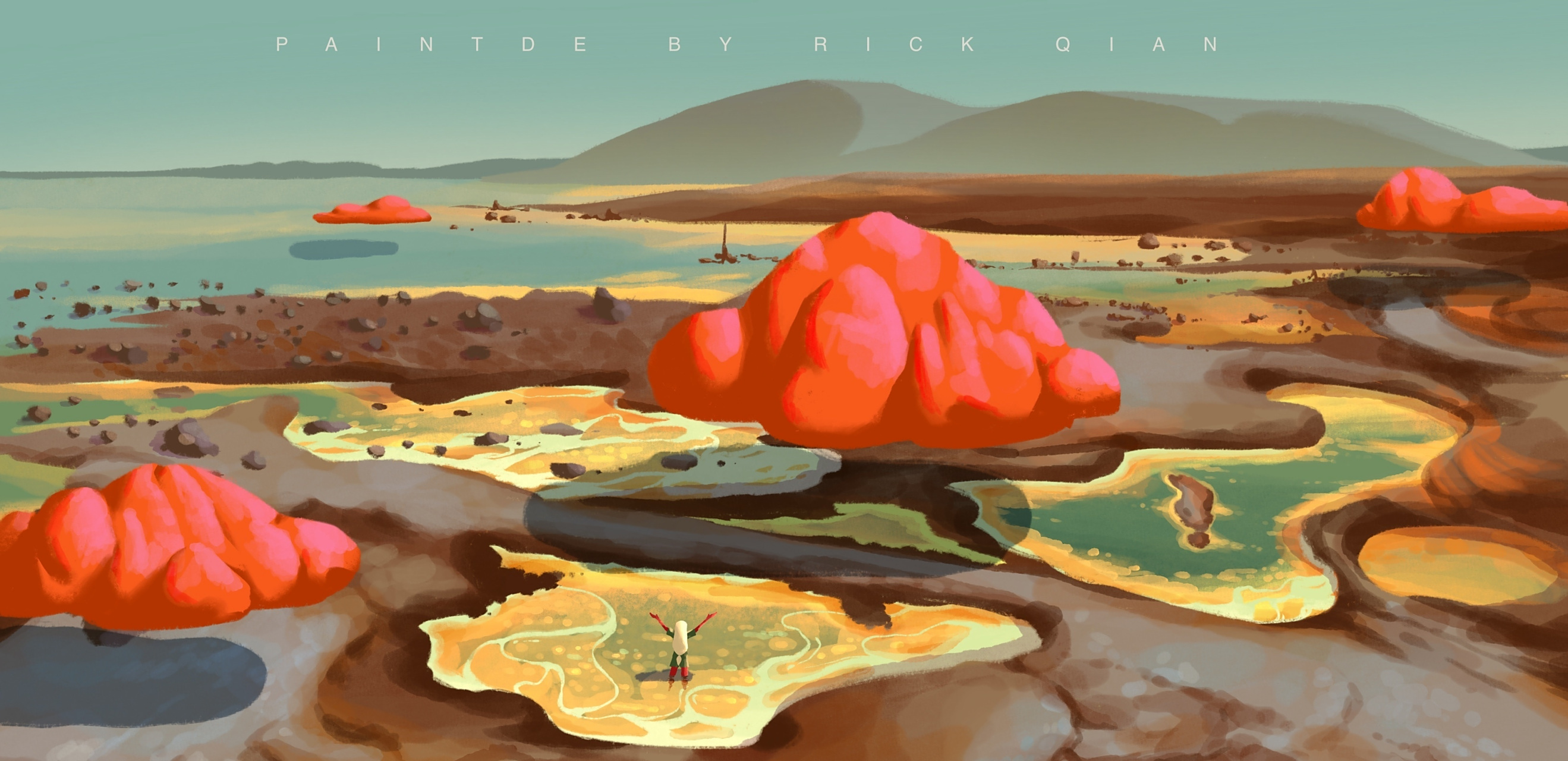 画师rick迁抽象风景插画欣赏,用绚丽的色彩描绘了一个抽象的世界.