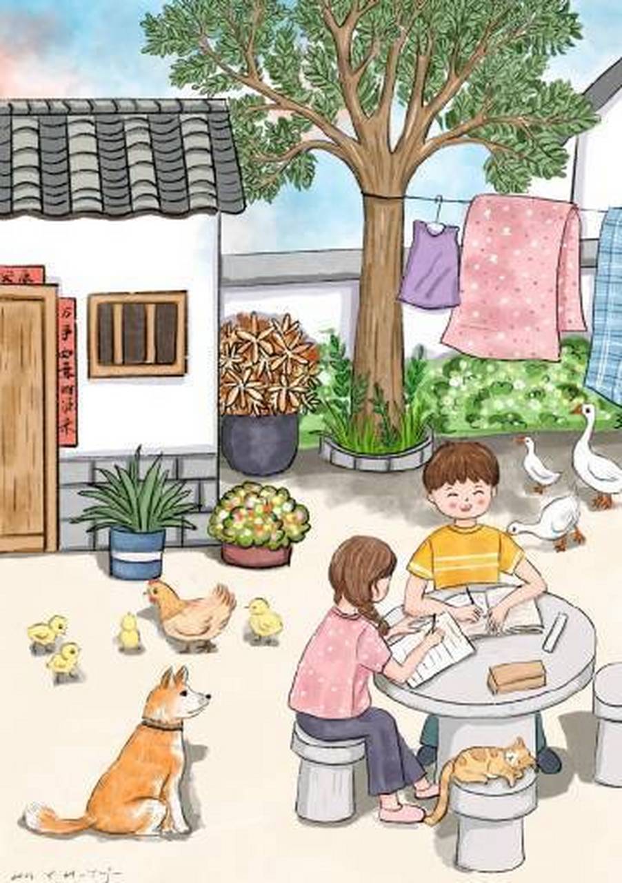 怀念童年庭院的日子,晒晒太阳,逗猫弄狗,无忧无虑.