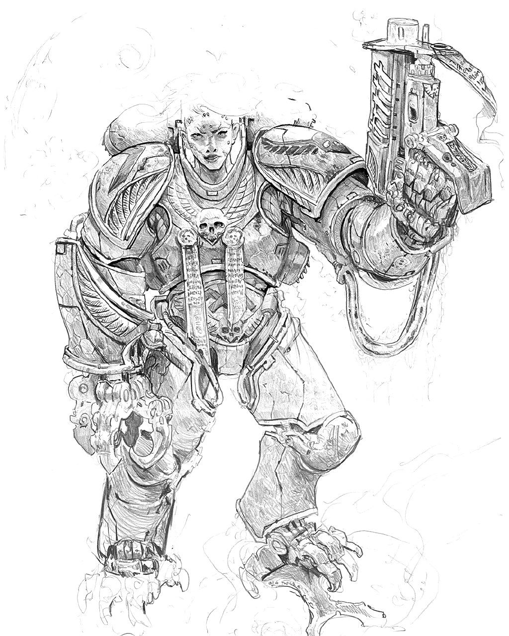 一组奇幻角色线稿插画欣赏,来自铁血战士与战锤系列,by stephen