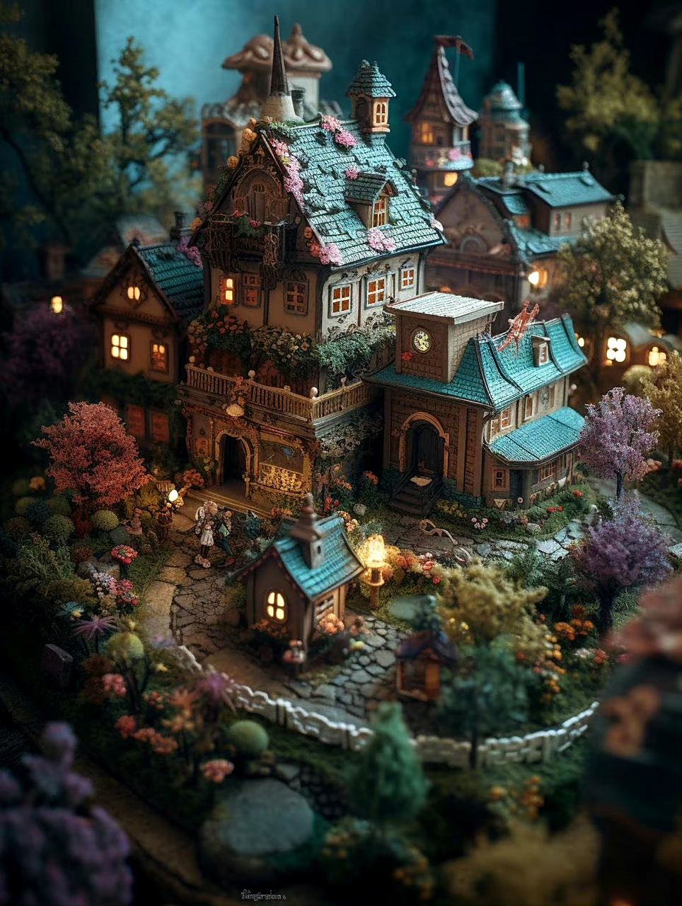 一组ai生成的微缩场景模型,像童话世界的精灵小屋,by midjourney.