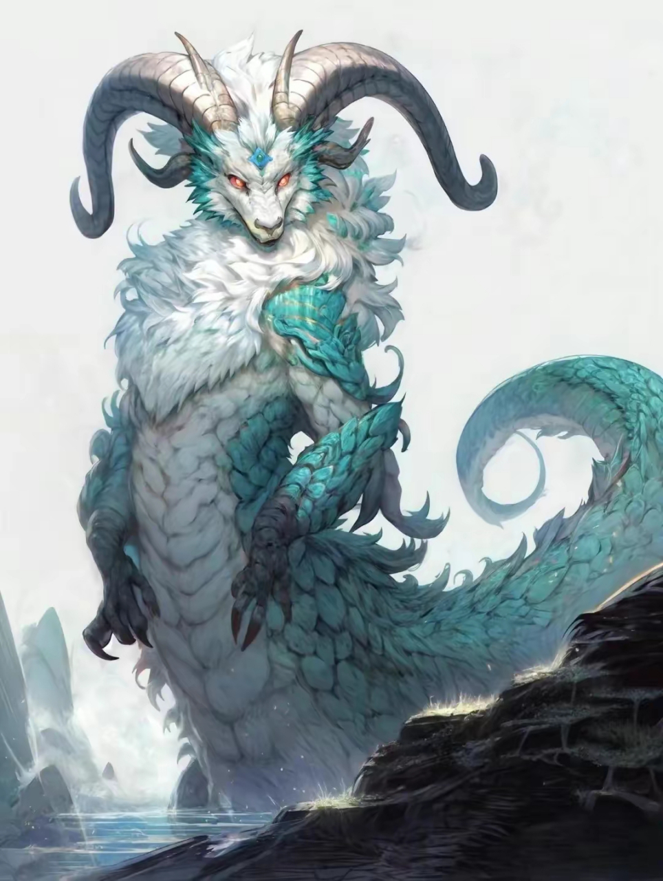 一组ai生成的奇幻生物插画作品,描绘了融合风格的神话生物.