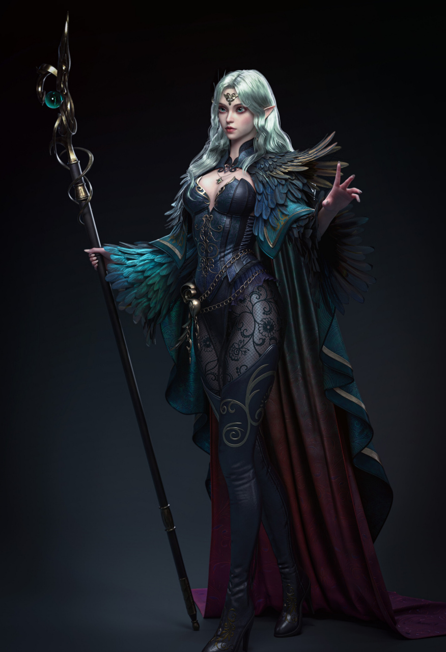 建模欣赏:精灵女法师,by 毛瑞辞.#动漫# #模型# #二次元