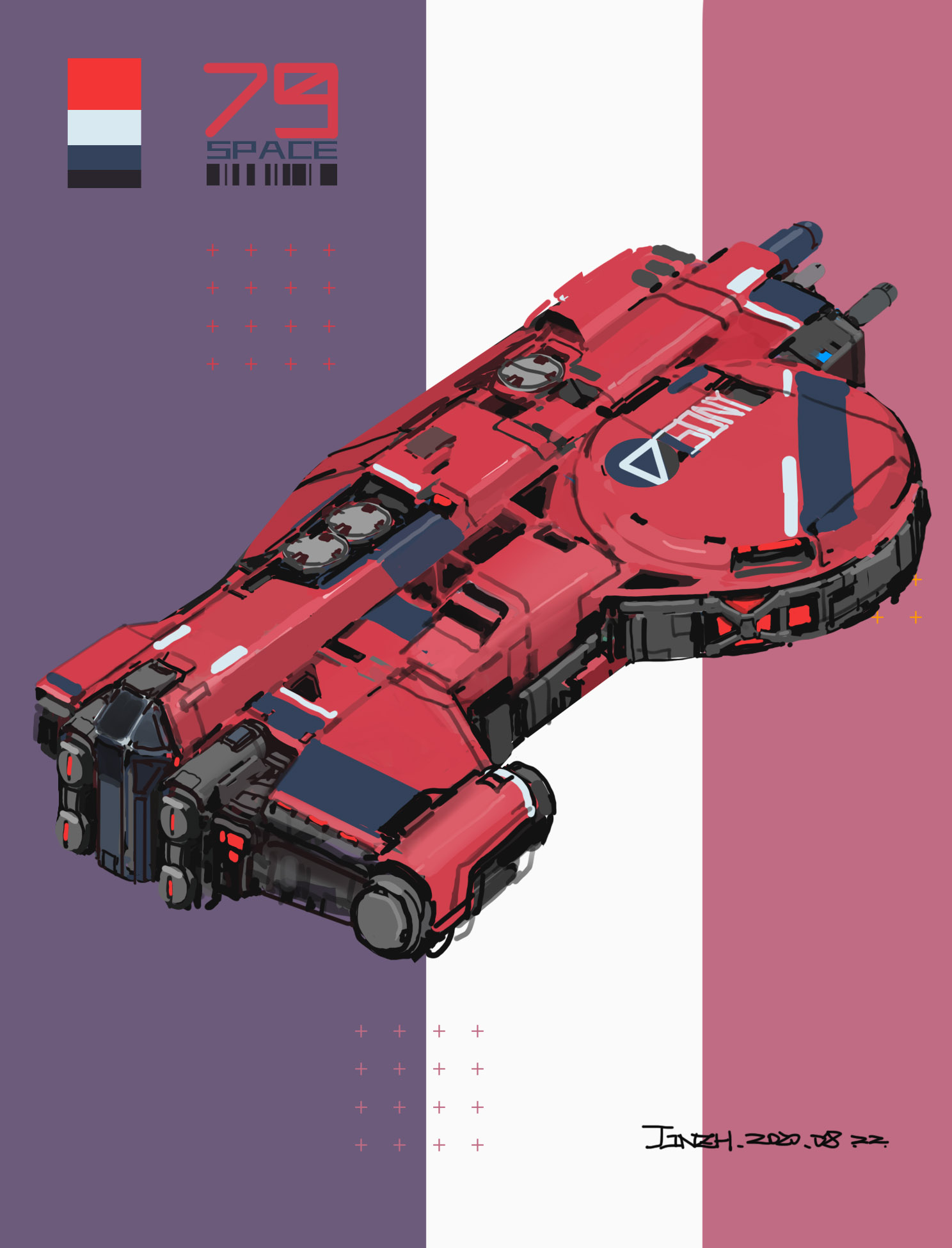 一组科幻飞船载具设定插画欣赏,by jinzh饺子. #动漫# #插画# #科幻