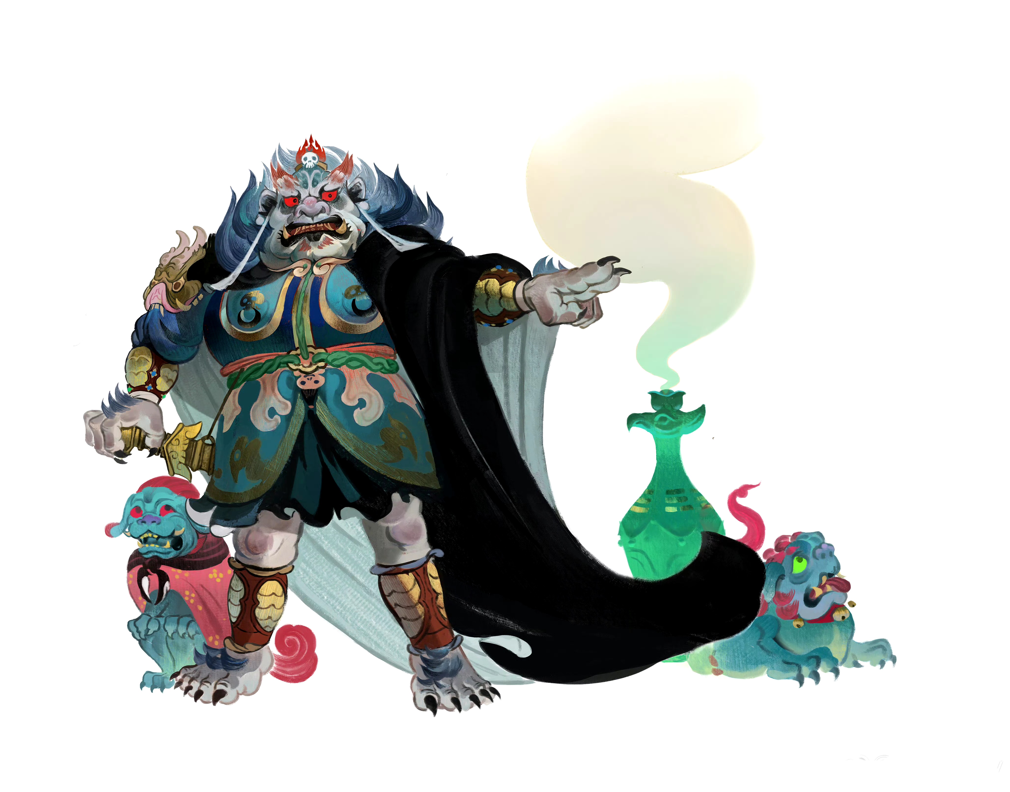 画师scottkey绘制的狮驼岭三魔,分别是青狮,白象和大鹏