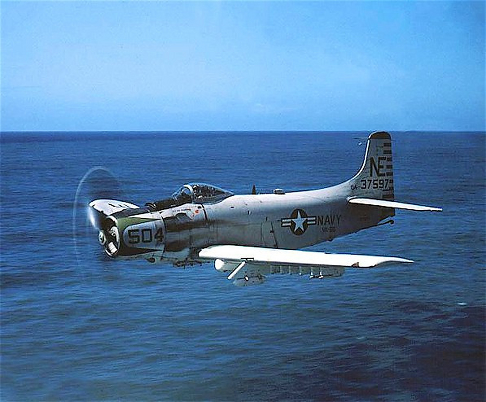 战机欣赏:美国海军 a-1 "skyraider /天袭者"攻击机,虽然采用螺旋桨