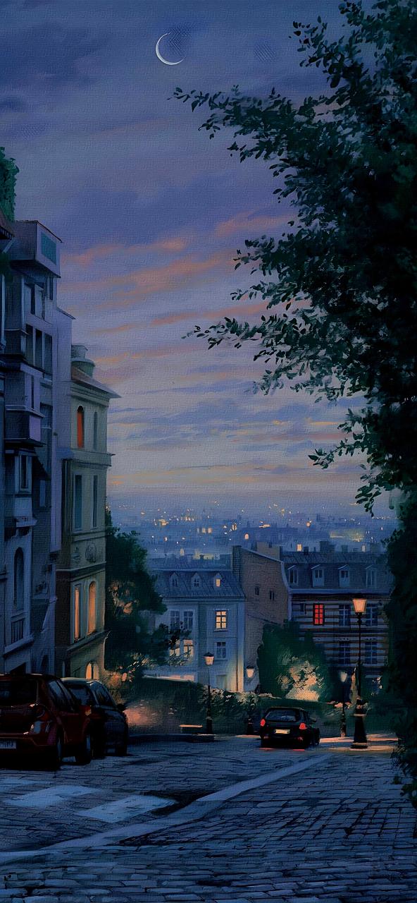 一组ai生成的风景作品欣赏,展现了小镇夜晚的风景,寂静而美丽.