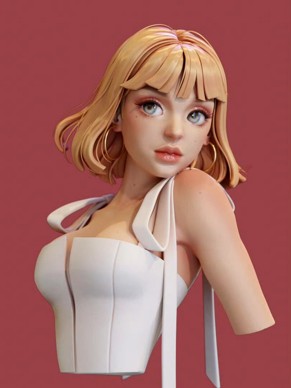 建模欣赏:身穿白色连衣裙的女孩,建模师miss zhuzhu.