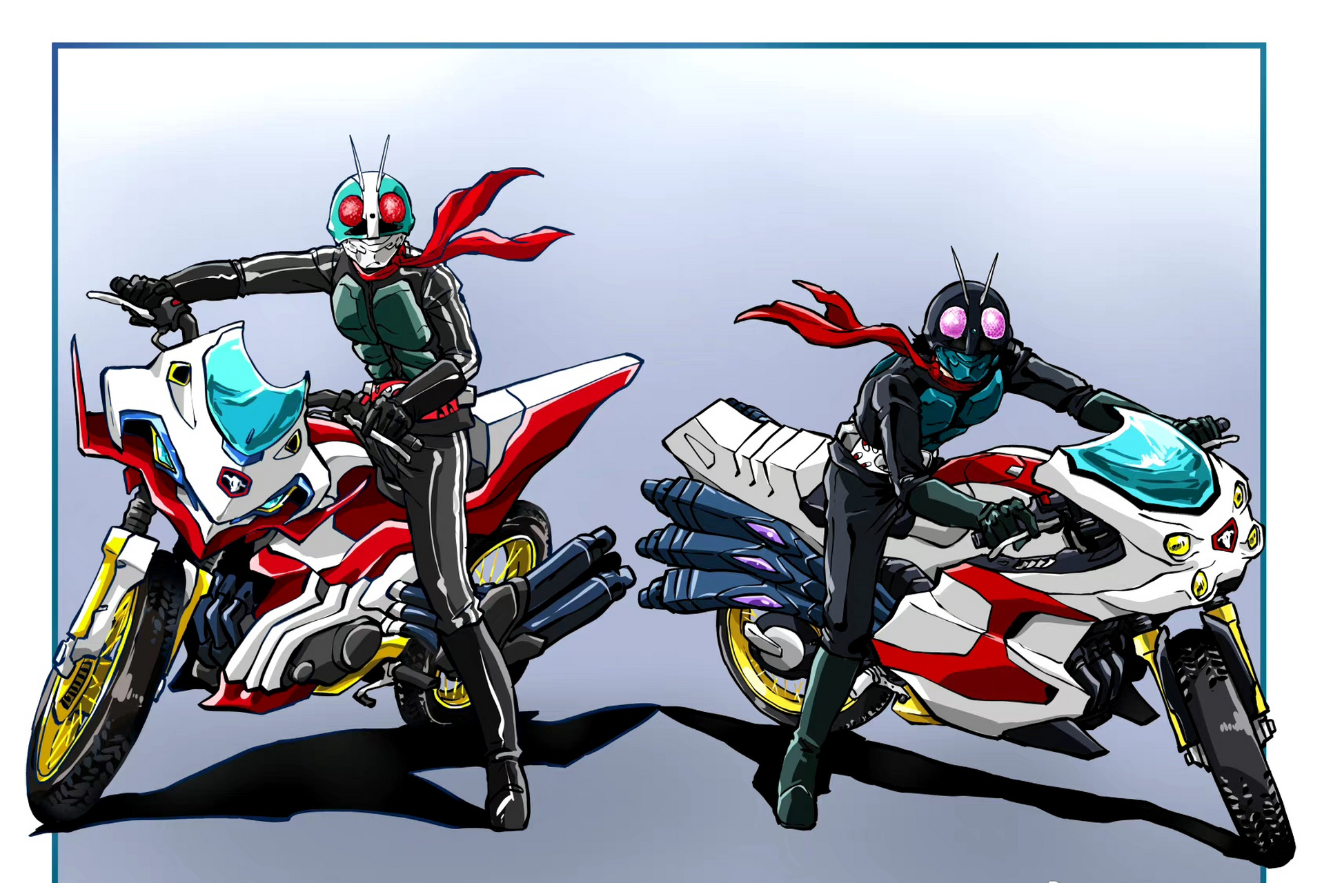 一组假面骑士的插画作品,机车绘制的非常好,by hiroyuki_taiga.