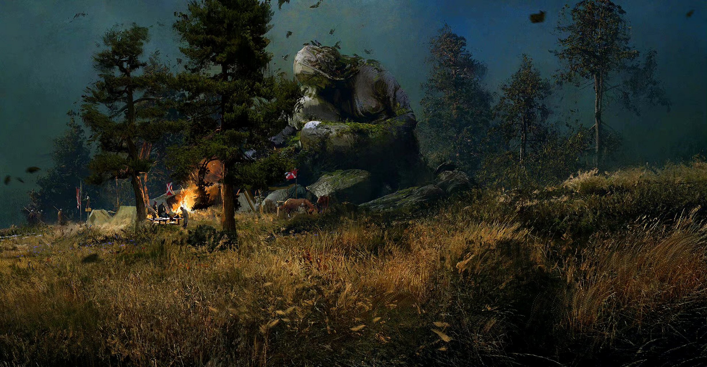 一组动漫游戏概念场景插画,描绘了奇异世界的景色,by erikas perl.