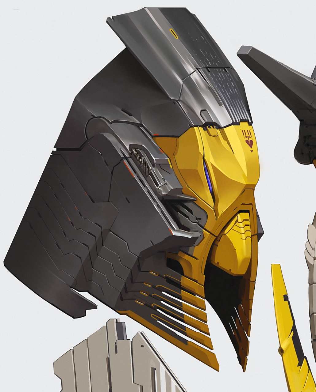 画师till freitag创作的一组机甲头部设计,风格多变,取景器布局为各有