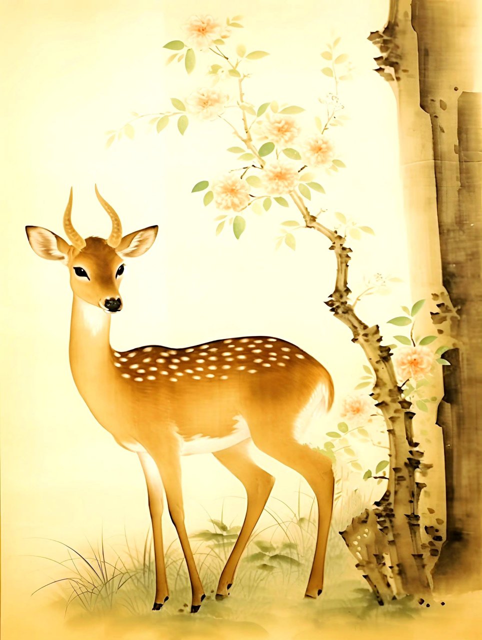 一组ai生成的国风梅花鹿插画作品,外形已经不错了,by midjourney.#动