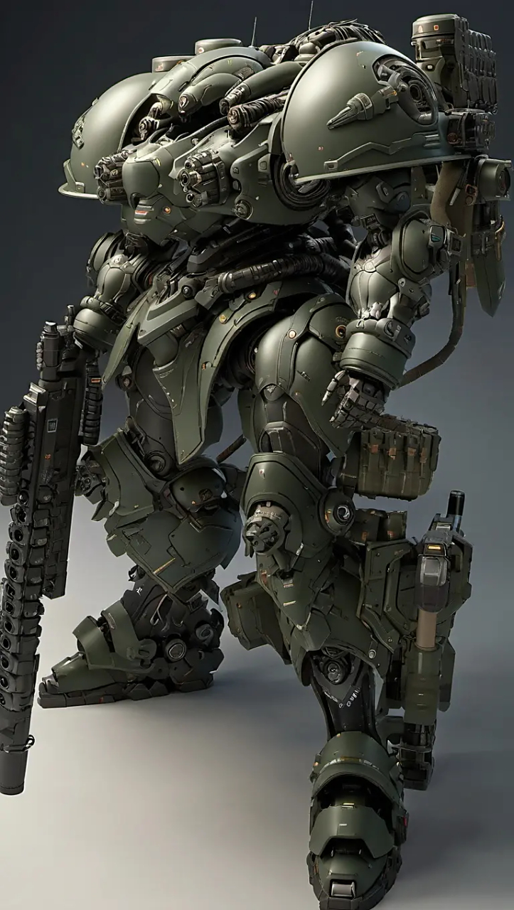 建模欣赏:一组机甲作品建模,设计为人形机甲,装甲厚重,体型健硕,可以