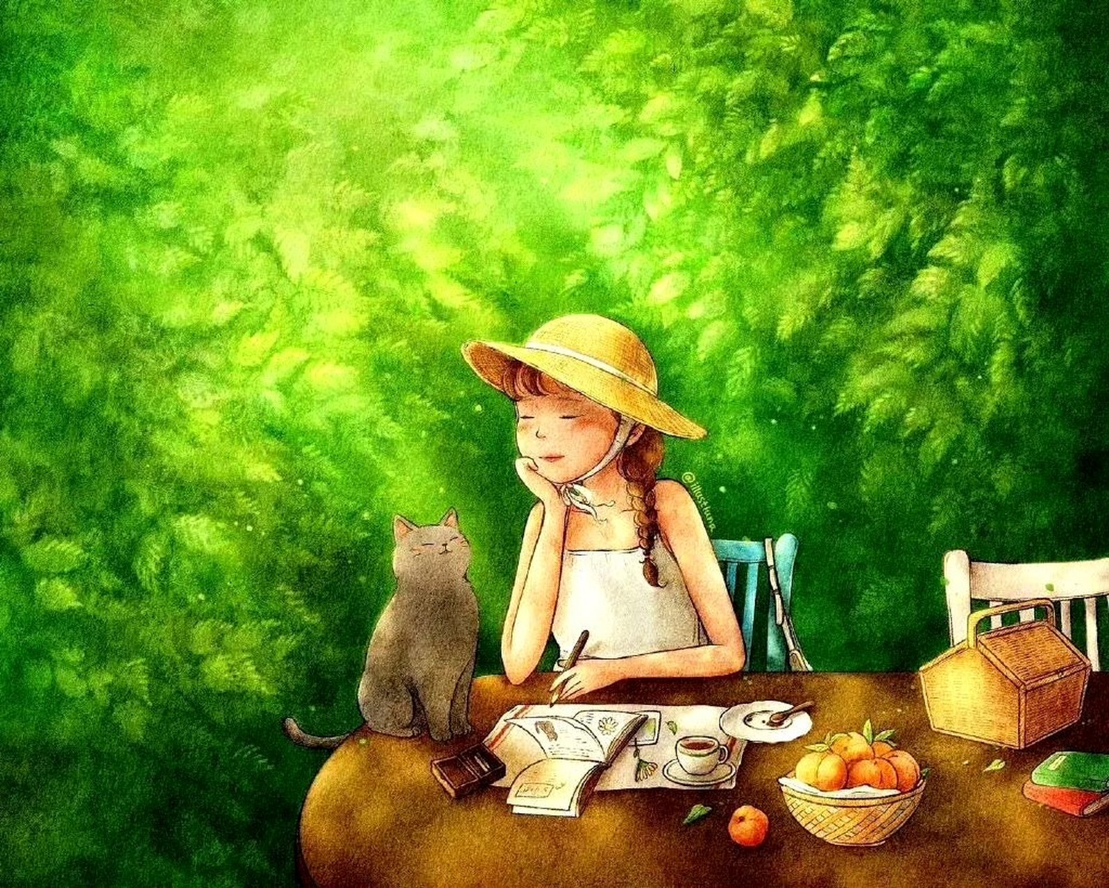 插画师illustluna绘画作品欣赏,描绘了人与自然和谐的画面.