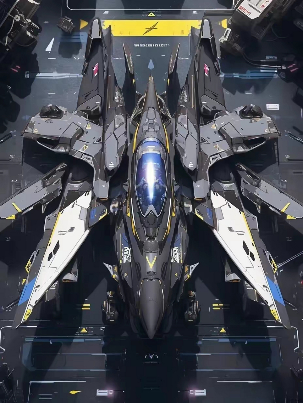 一组形态各异的科幻风格战机欣赏,由ai生成,采用了多翼面的布局.