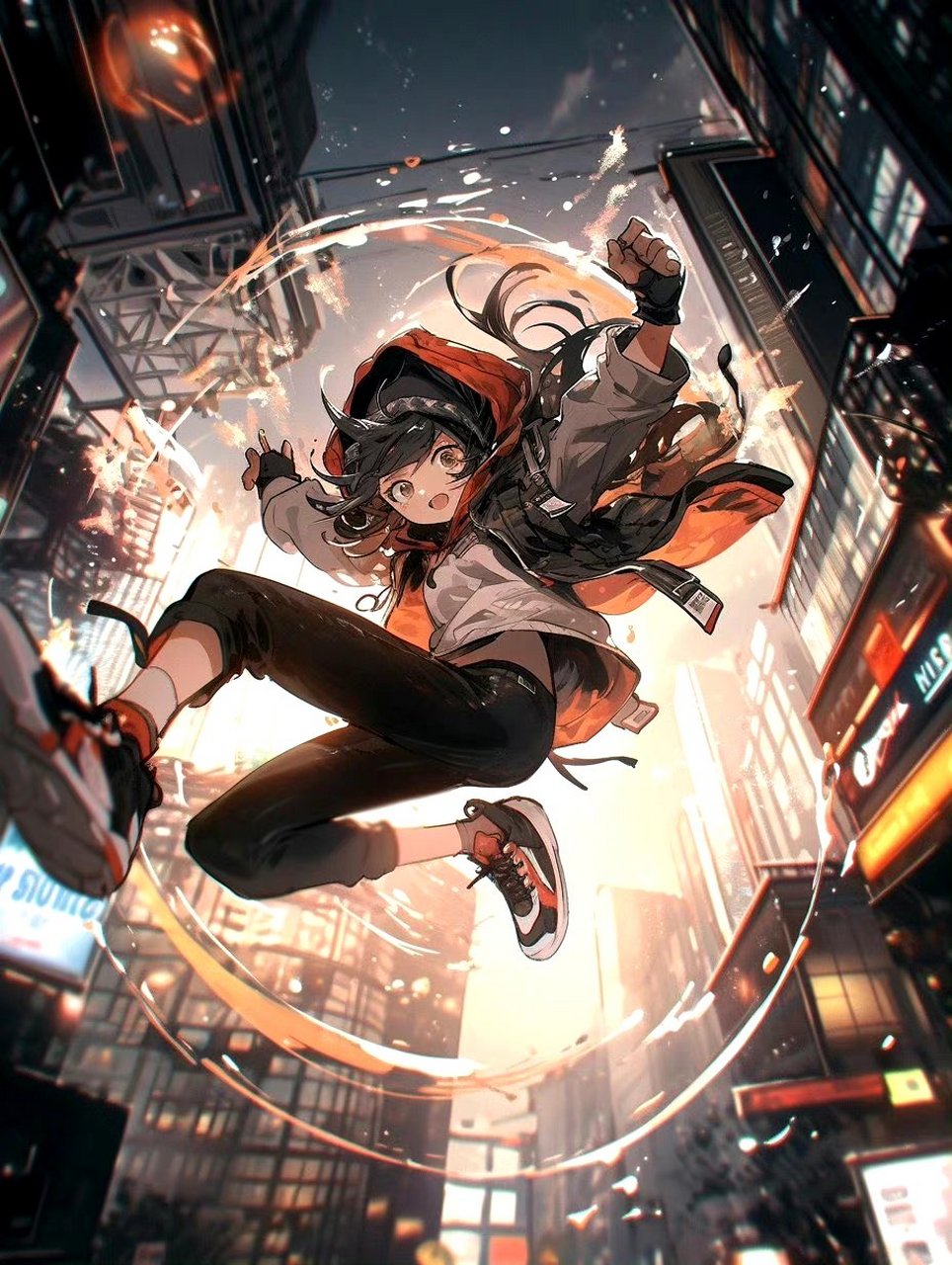 ai生成的一组动漫角色插画,人物充满了跳跃的动感.