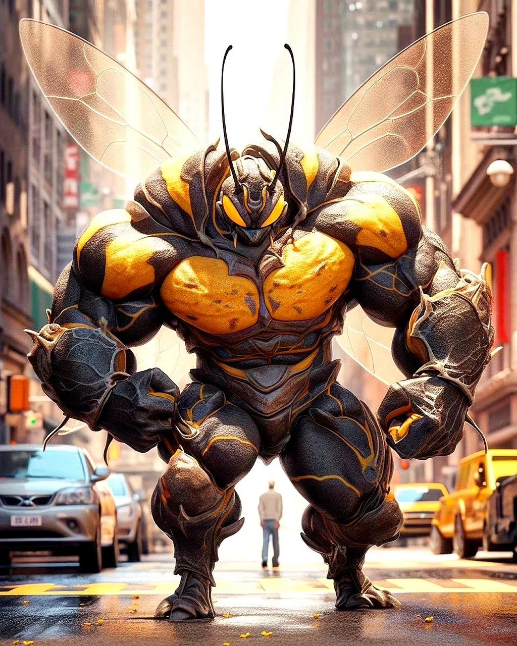 一组ai生成的动物拟人插画作品,将动物都变成了筋肉战士,by mid