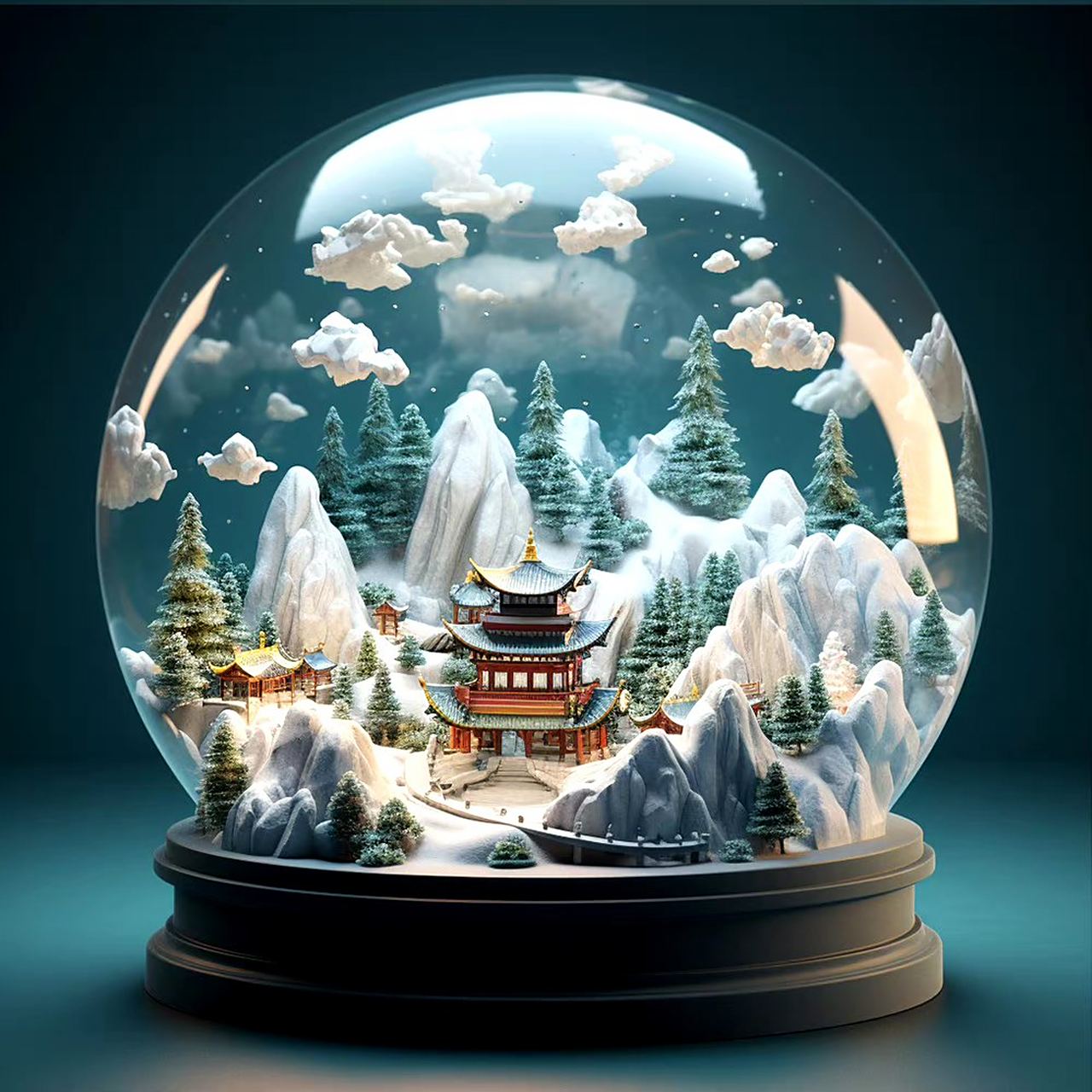 一组ai生成的水晶球插画,方寸之间展现美丽景色,by midjourney.