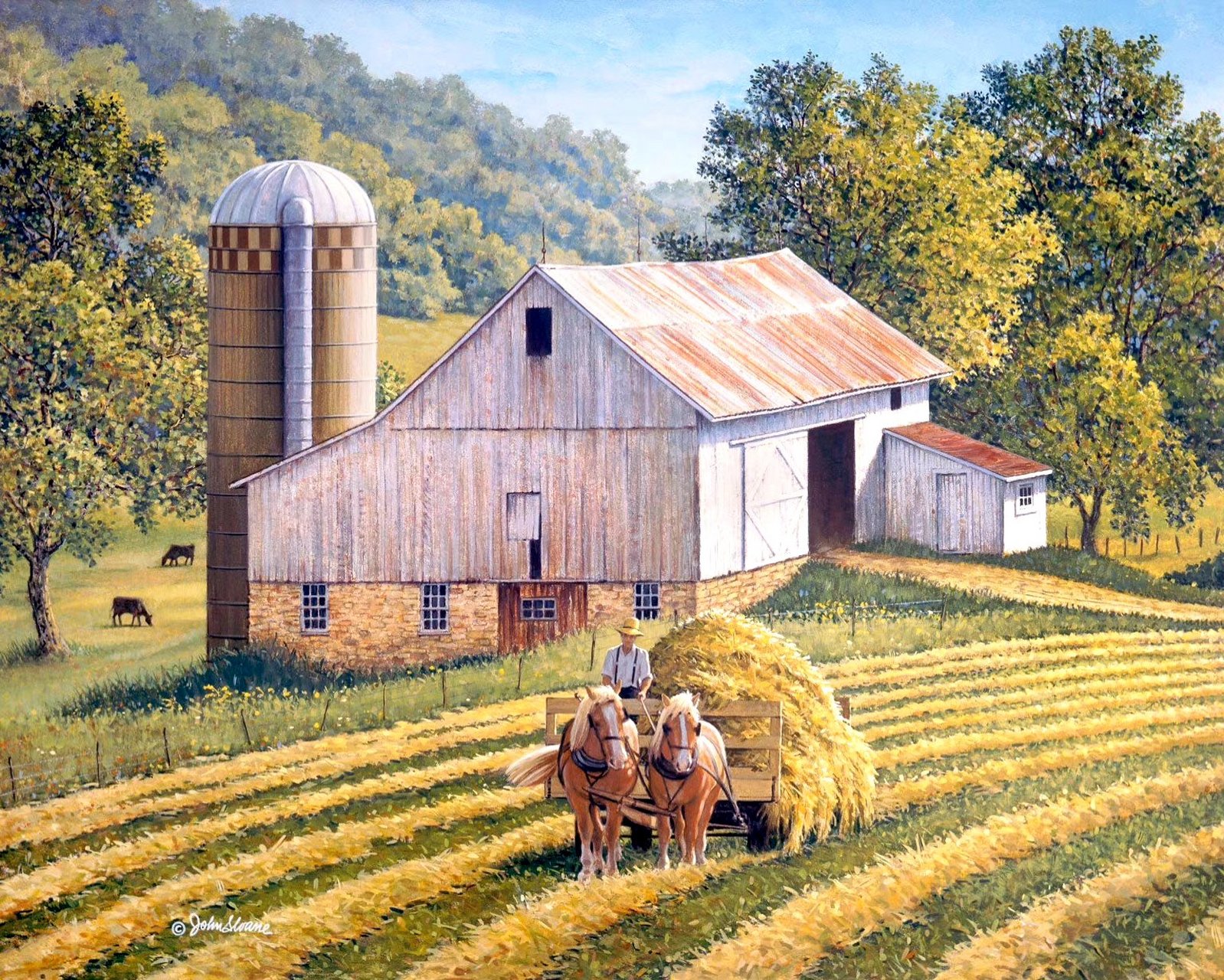 一组风景油画作品欣赏,秋收季节的农庄.#动漫# #插画# #油画