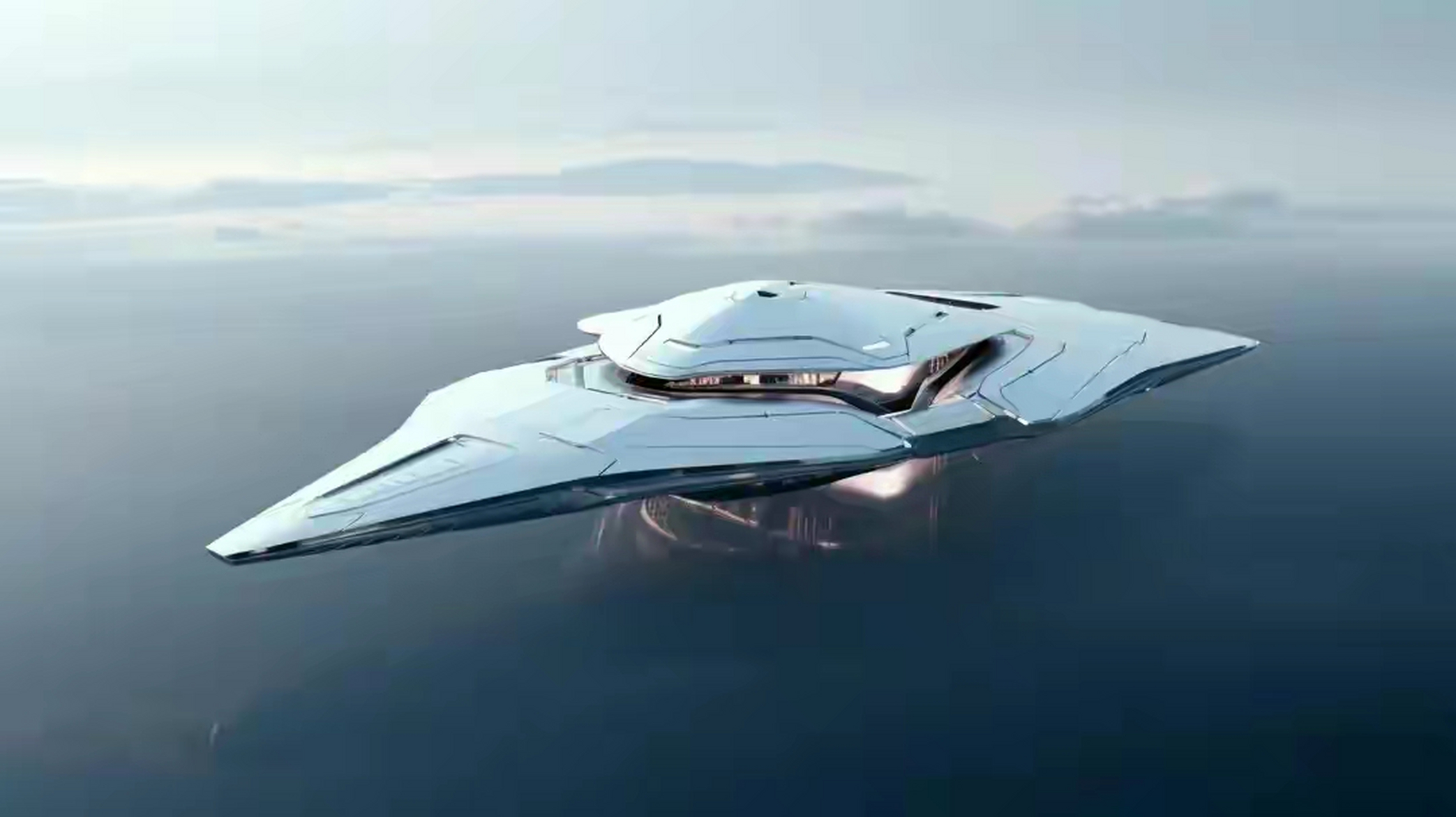 一组未来风格飞行器绘画作品欣赏,采用了流线型设计和反重力引擎.