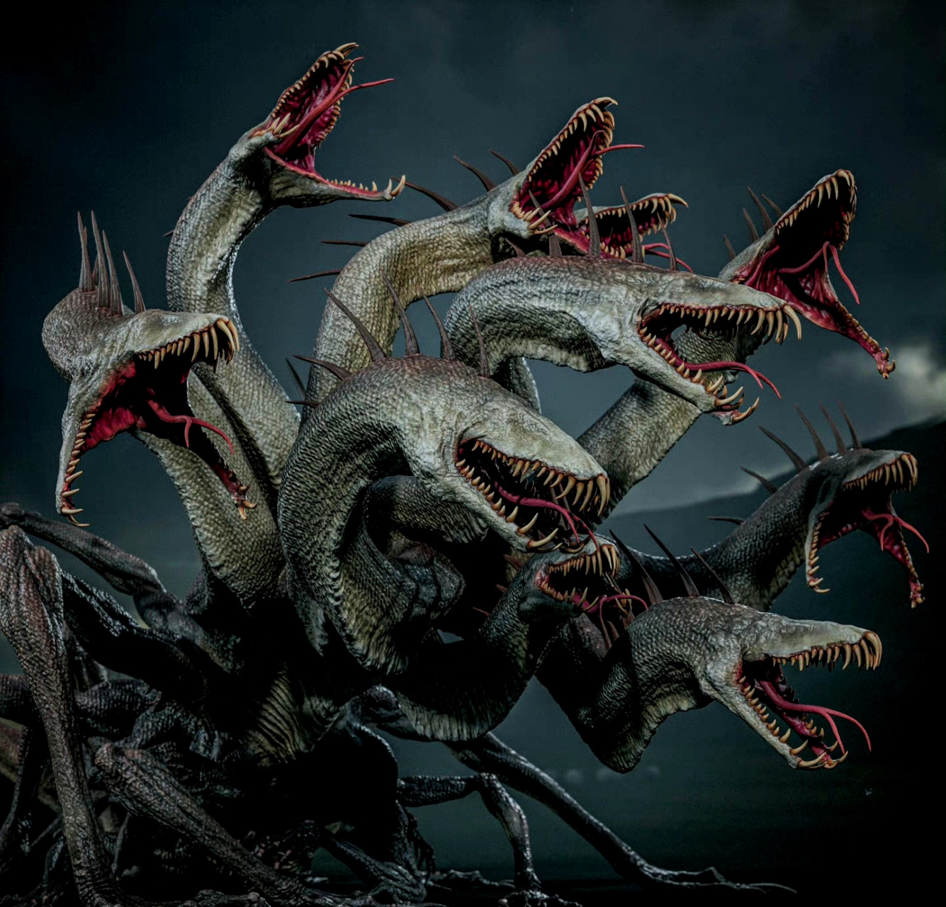 建模欣赏:传奇生物 九头蛇,模型张力十足,十分的有气势.#动漫# #模型#