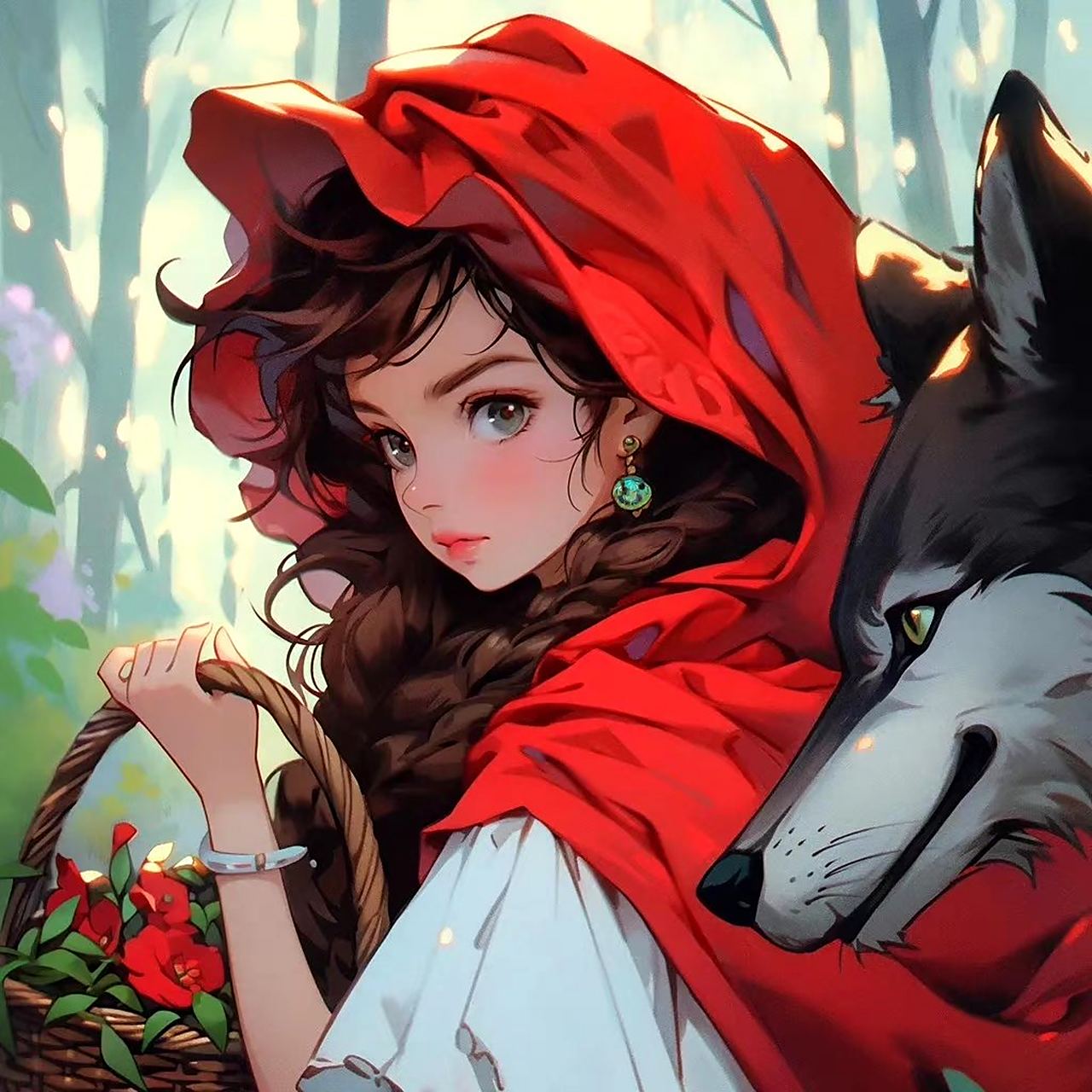 ai生成的一组小红帽的插画作品,用现代的气息重新诠释童话人物.