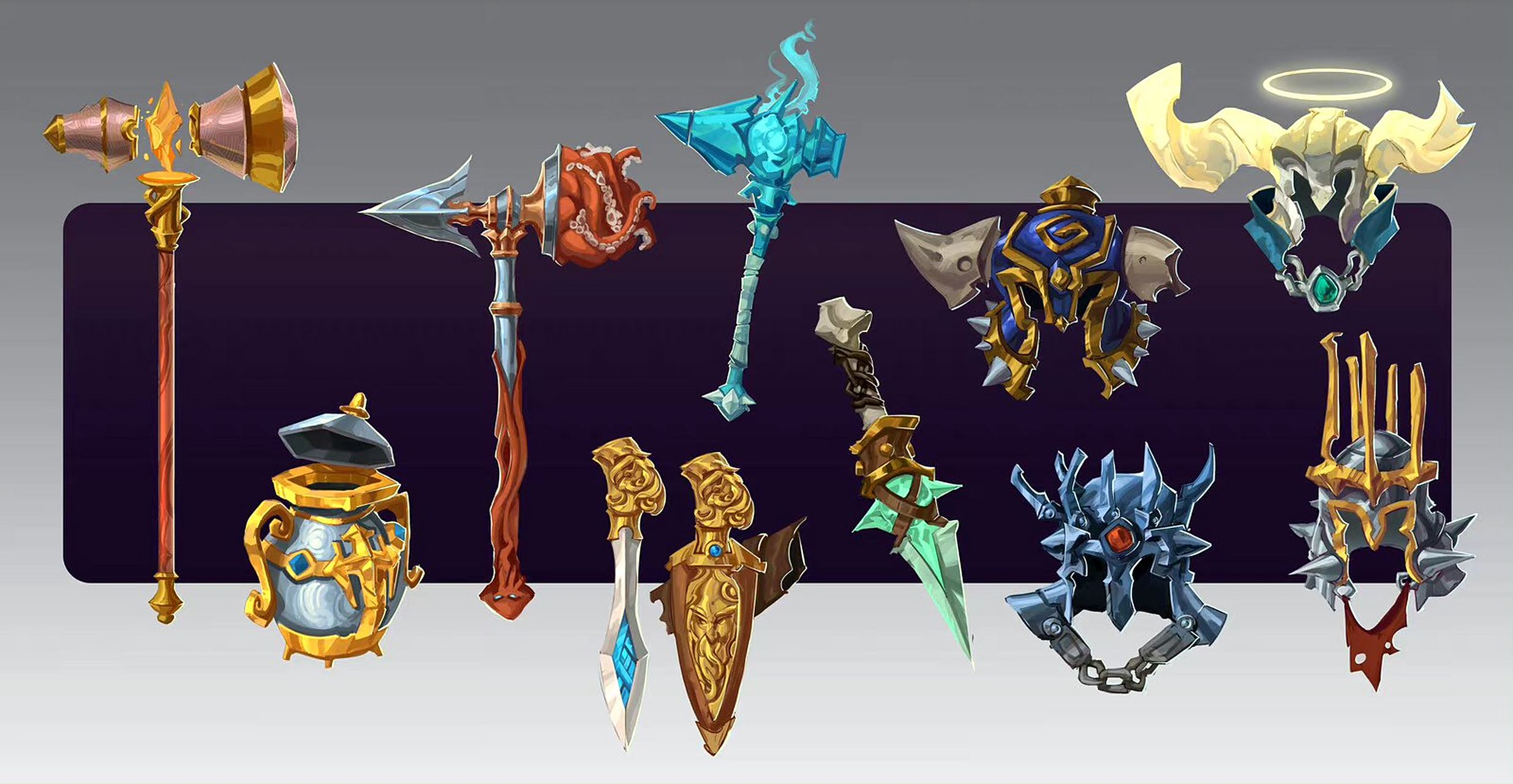 画师hue teo设计的冷兵器作品欣赏,各种形制与风格都有涉猎.