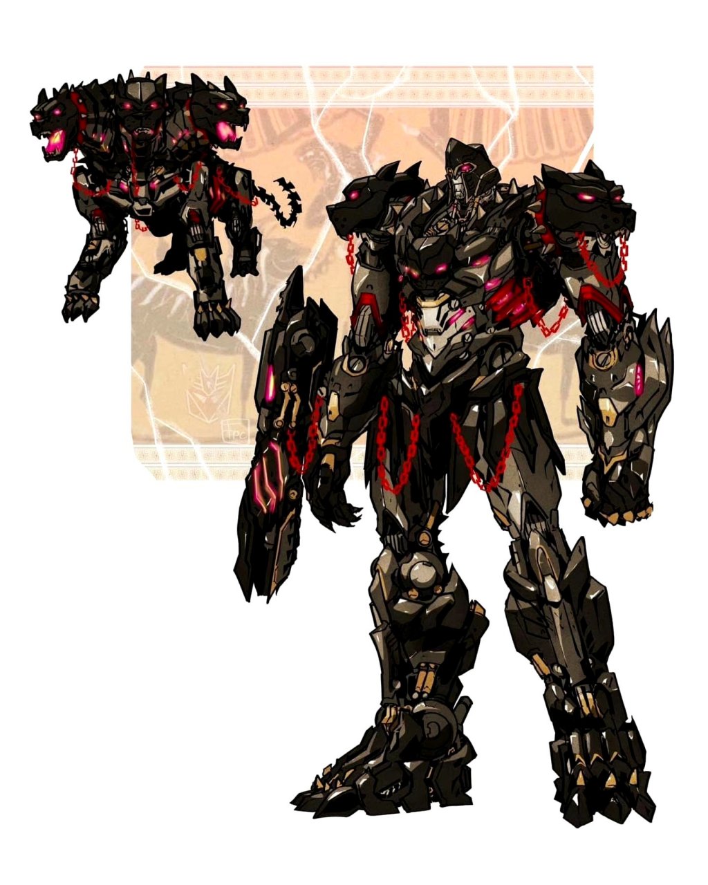 一组同人创作的威震天插画作品,赋予了他不同的伪装形态,by frederic