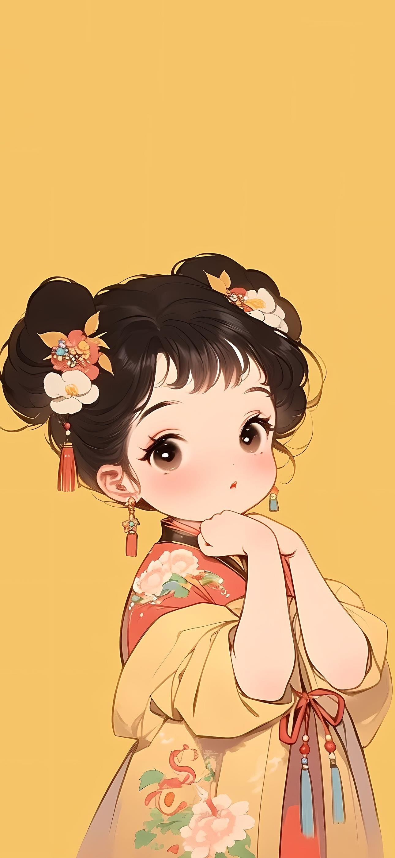 分享一组ai生成的古风人物插画作品,用q版造型描绘了可爱的少女形象