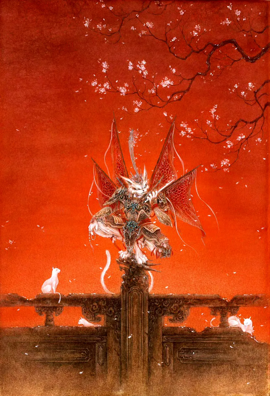 画师杉泽创作的一组以《山海经》为主题的绘画作品,用绚烂的色彩再现