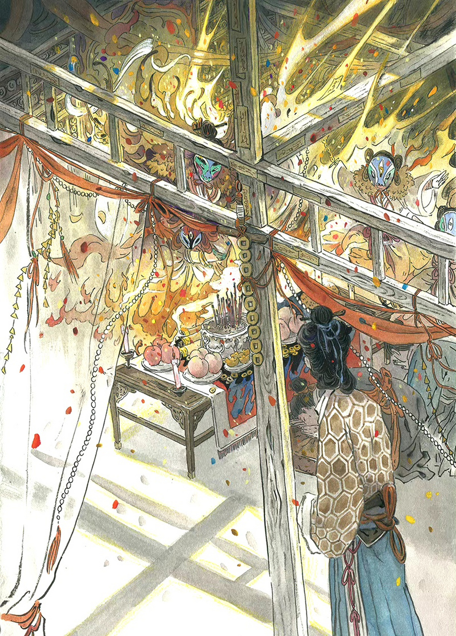 百度秋冬打卡挑战赛#画师九千坊绘制的一组《聊斋志异》插画作品.