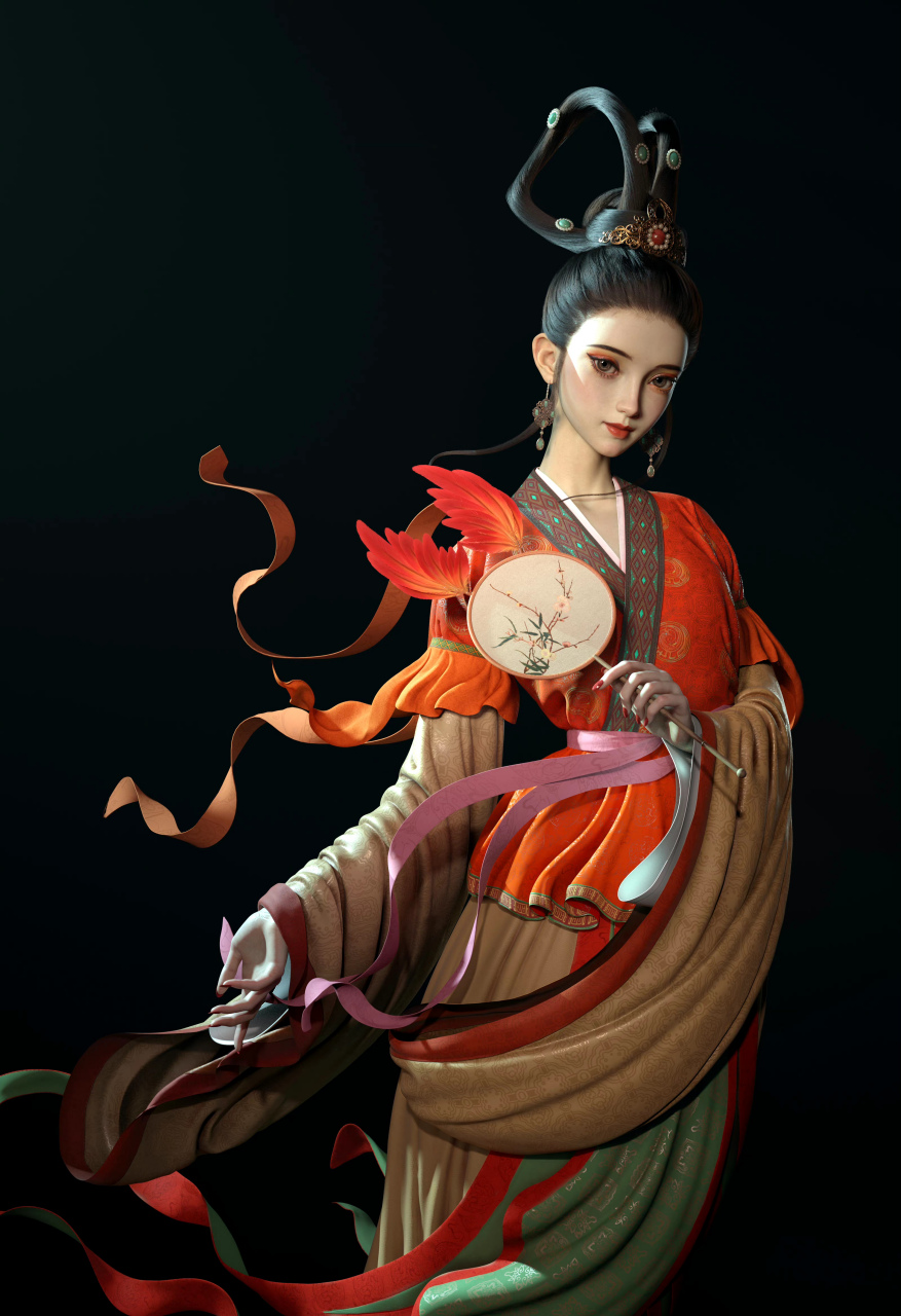 建模欣赏:罗其胜老师古风仕女建模,飘逸与精致并存.