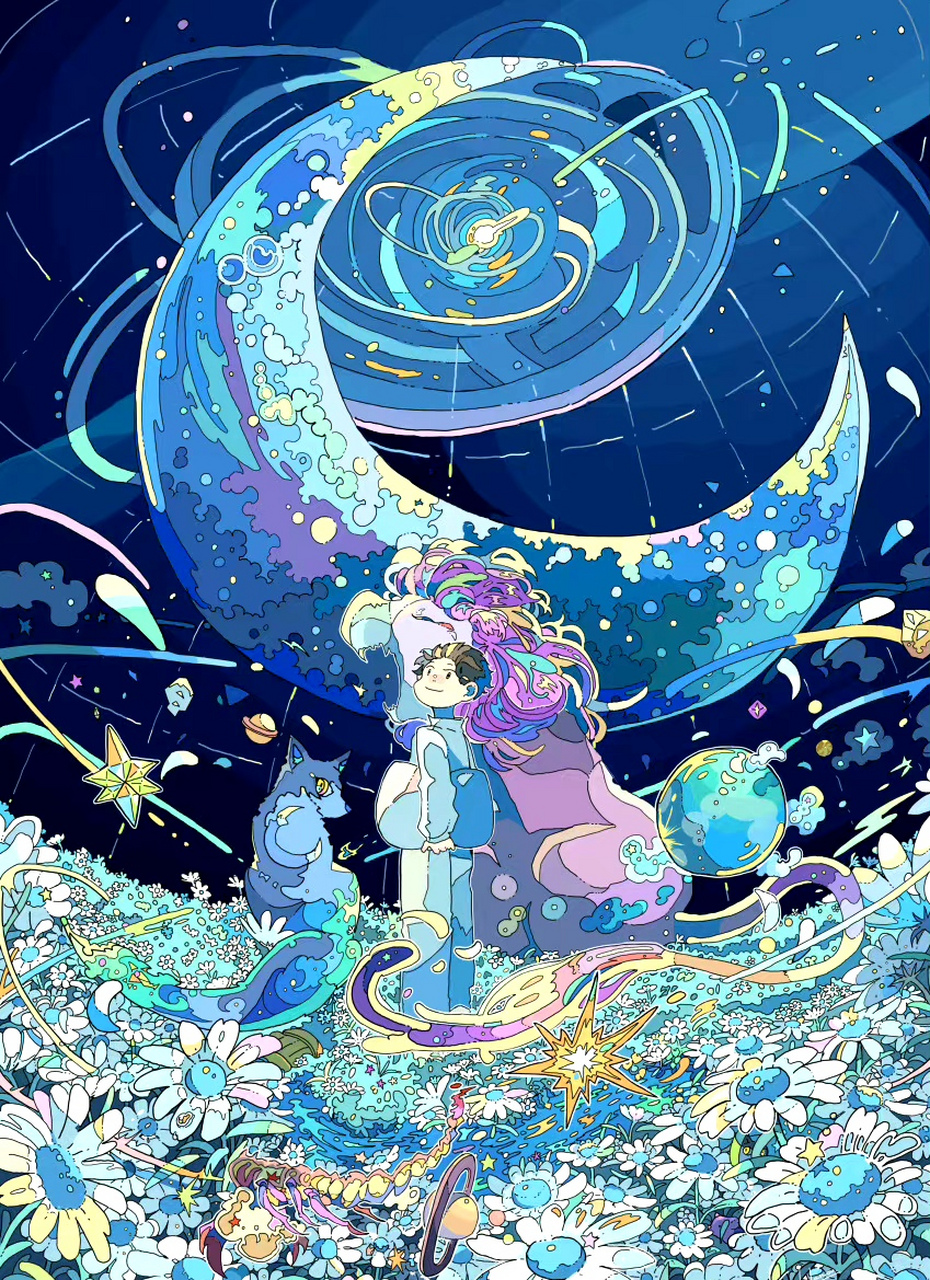 画师ranano动漫场景插画欣赏,描绘了充满童真的蓝色童话.